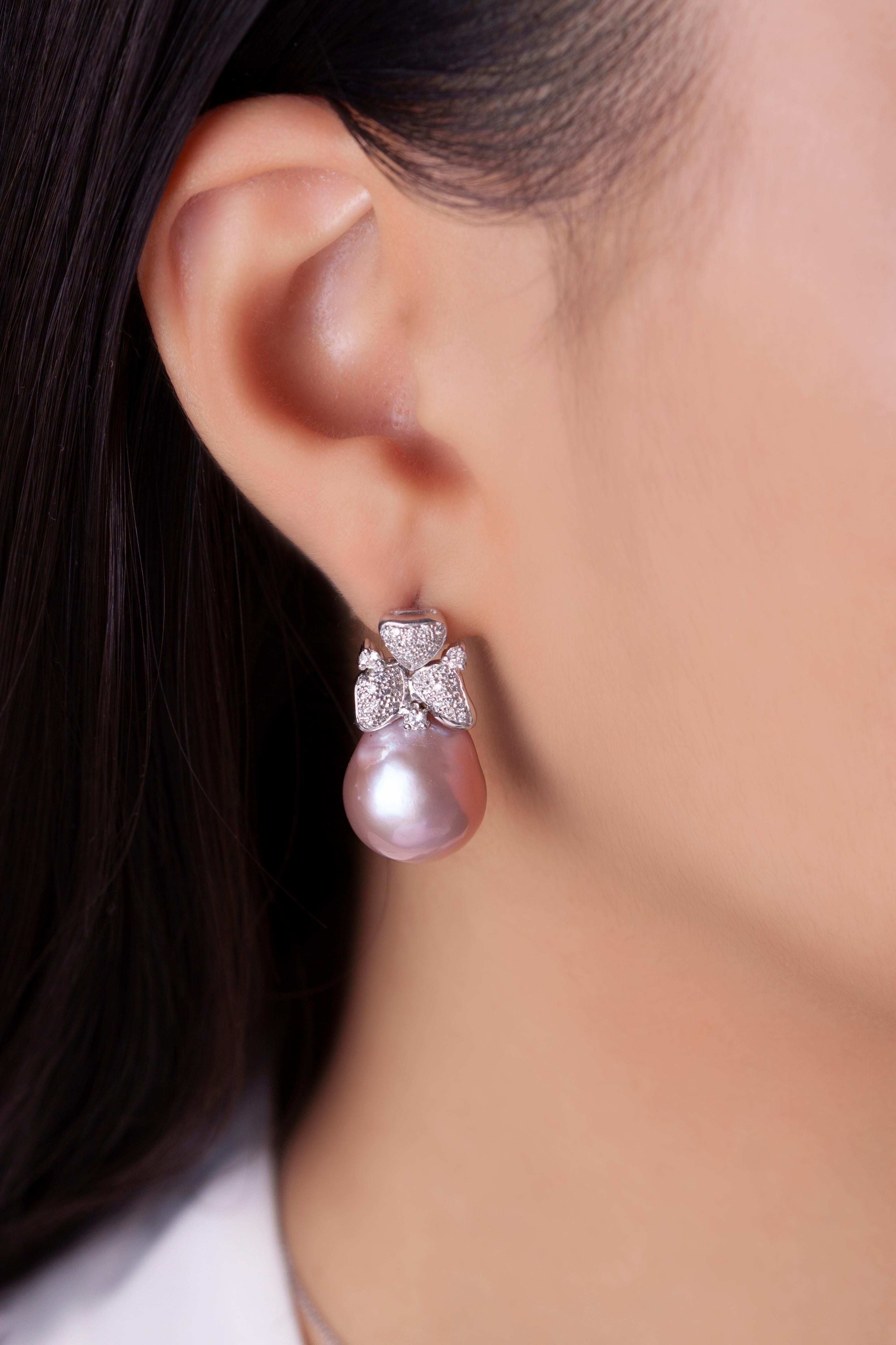 pink pearl and diamond earrings