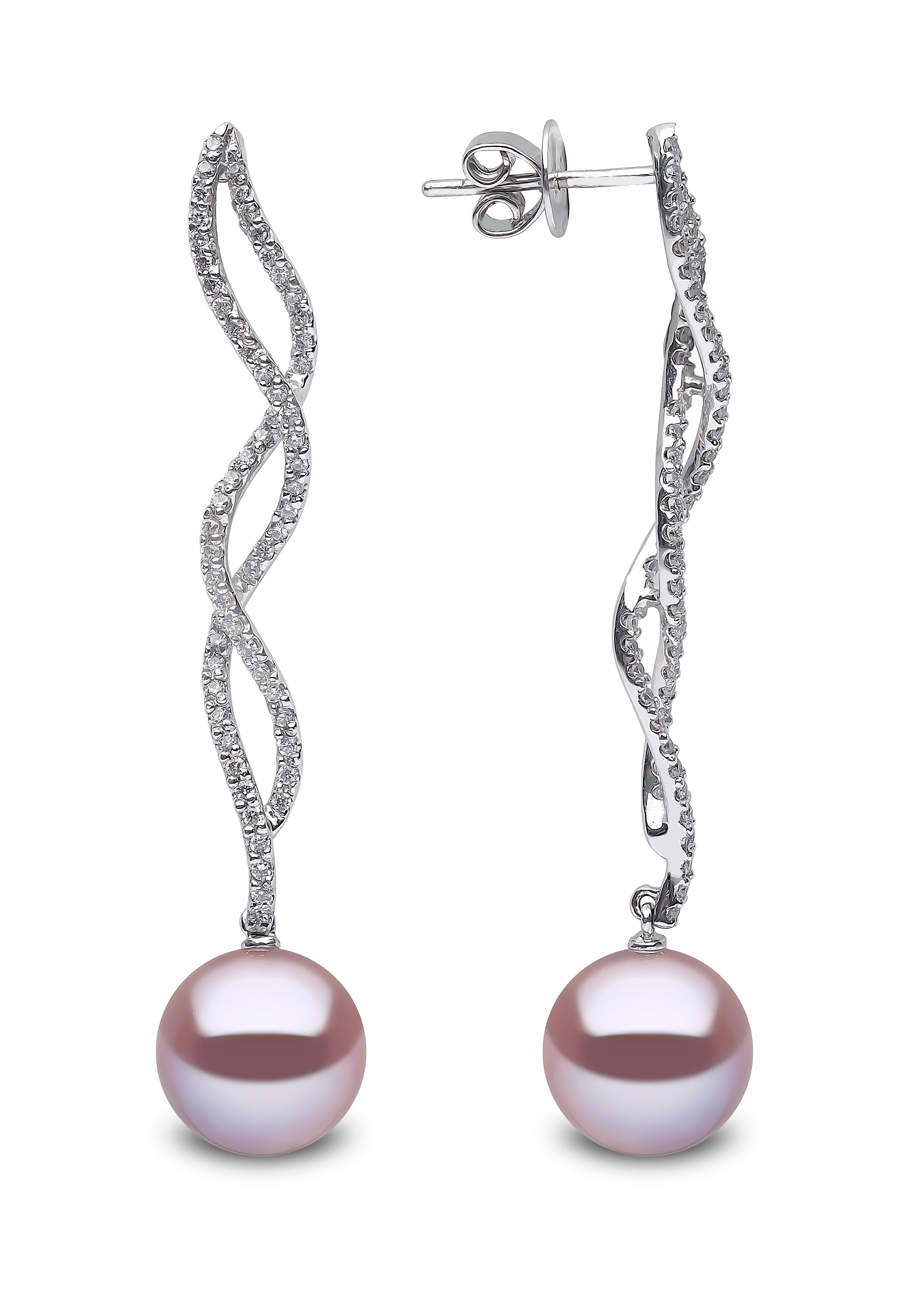 Contemporary Yoko London Pink Freshwater Pearl and Diamond Earrings in 18 Karat White Gold For Sale