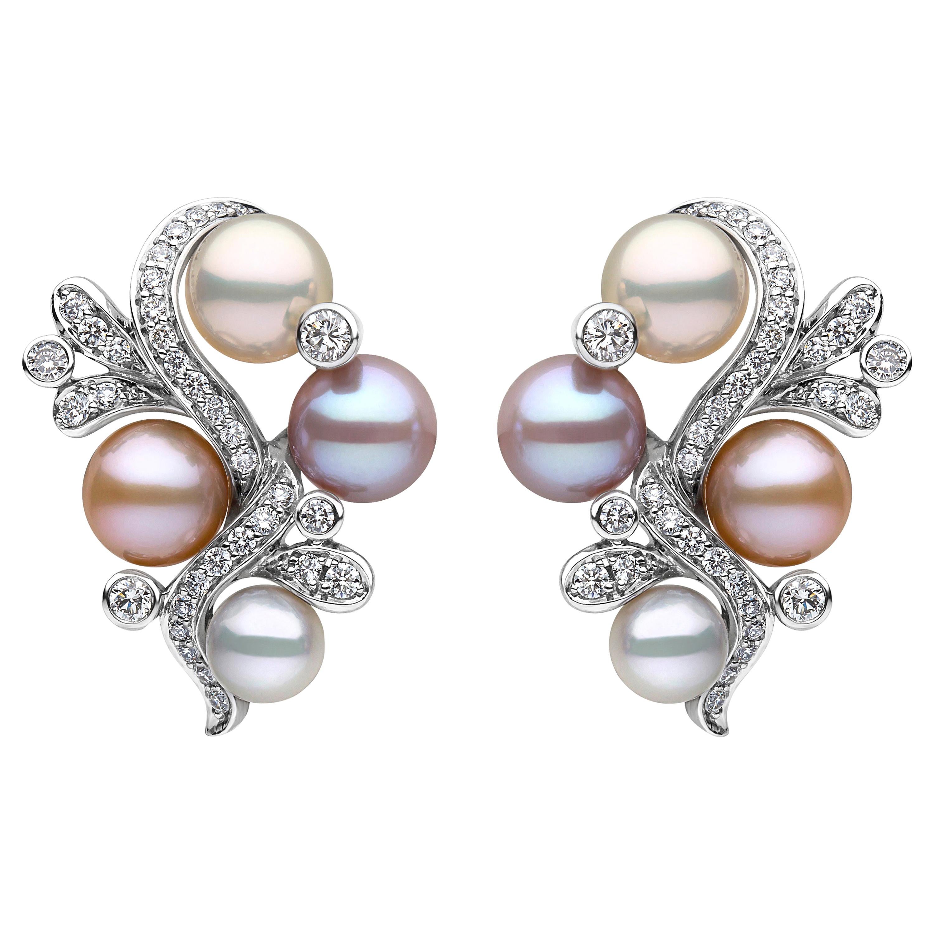 Yoko London Pink Freshwater Pearl and Diamond Earrings in 18 Karat White Gold