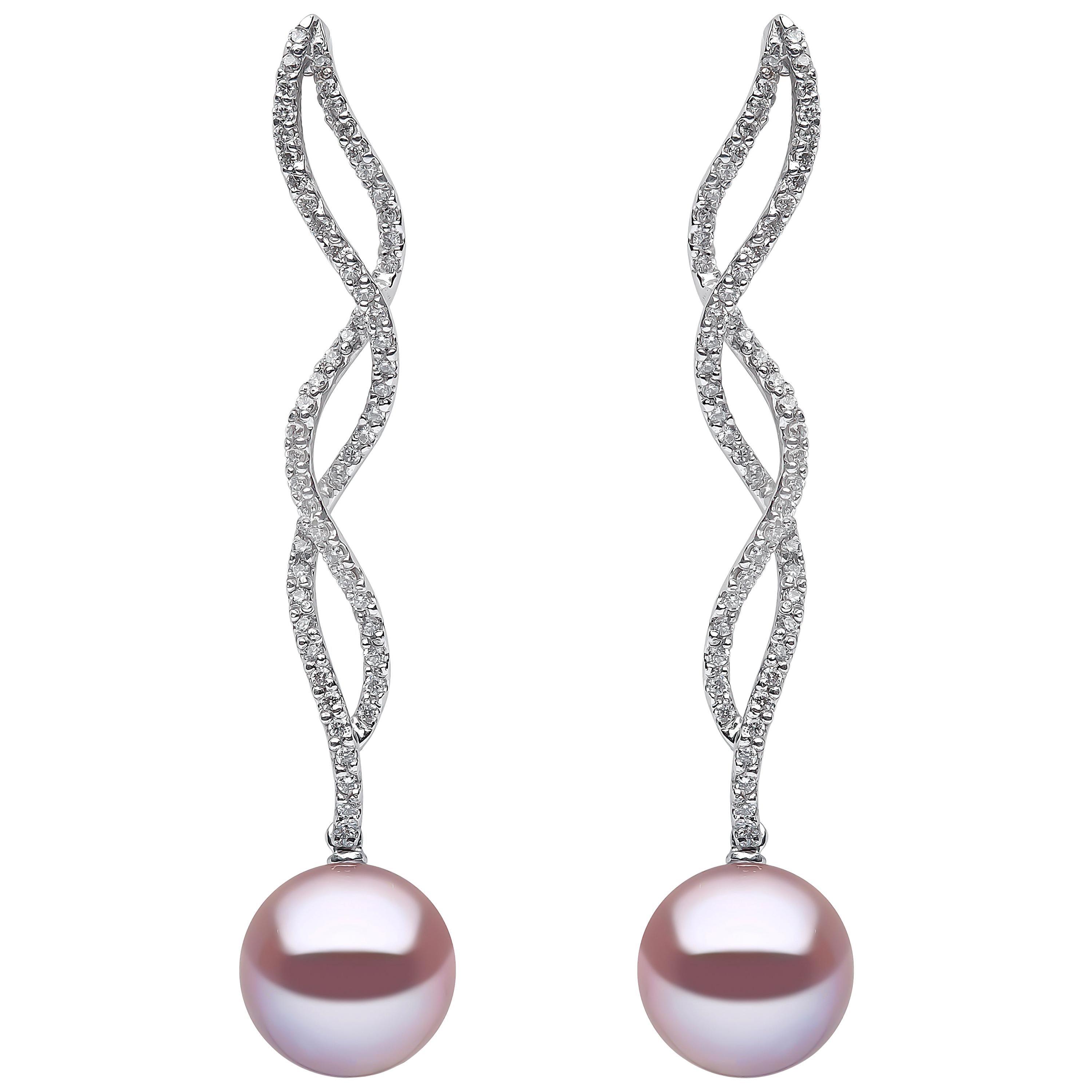 Yoko London Pink Freshwater Pearl and Diamond Earrings in 18 Karat White Gold For Sale