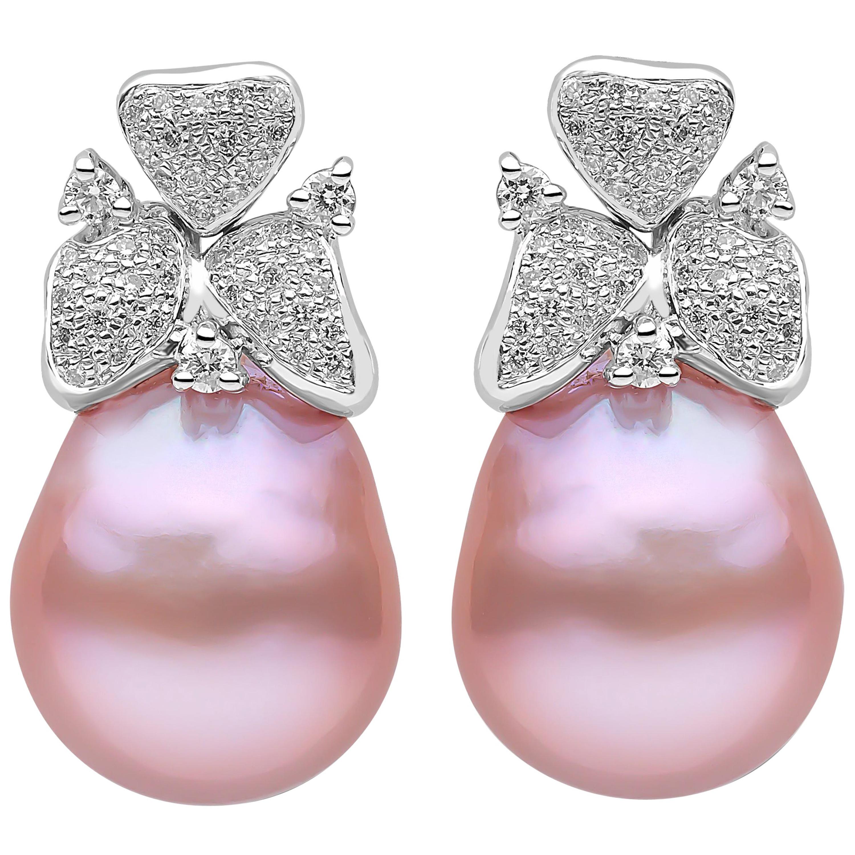 Yoko London Pink Freshwater Pearl and Diamond Stud Earrings in 18 Karat Gold