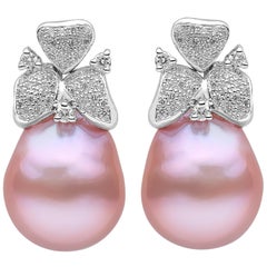 Yoko London Pink Freshwater Pearl and Diamond Stud Earrings in 18 Karat Gold
