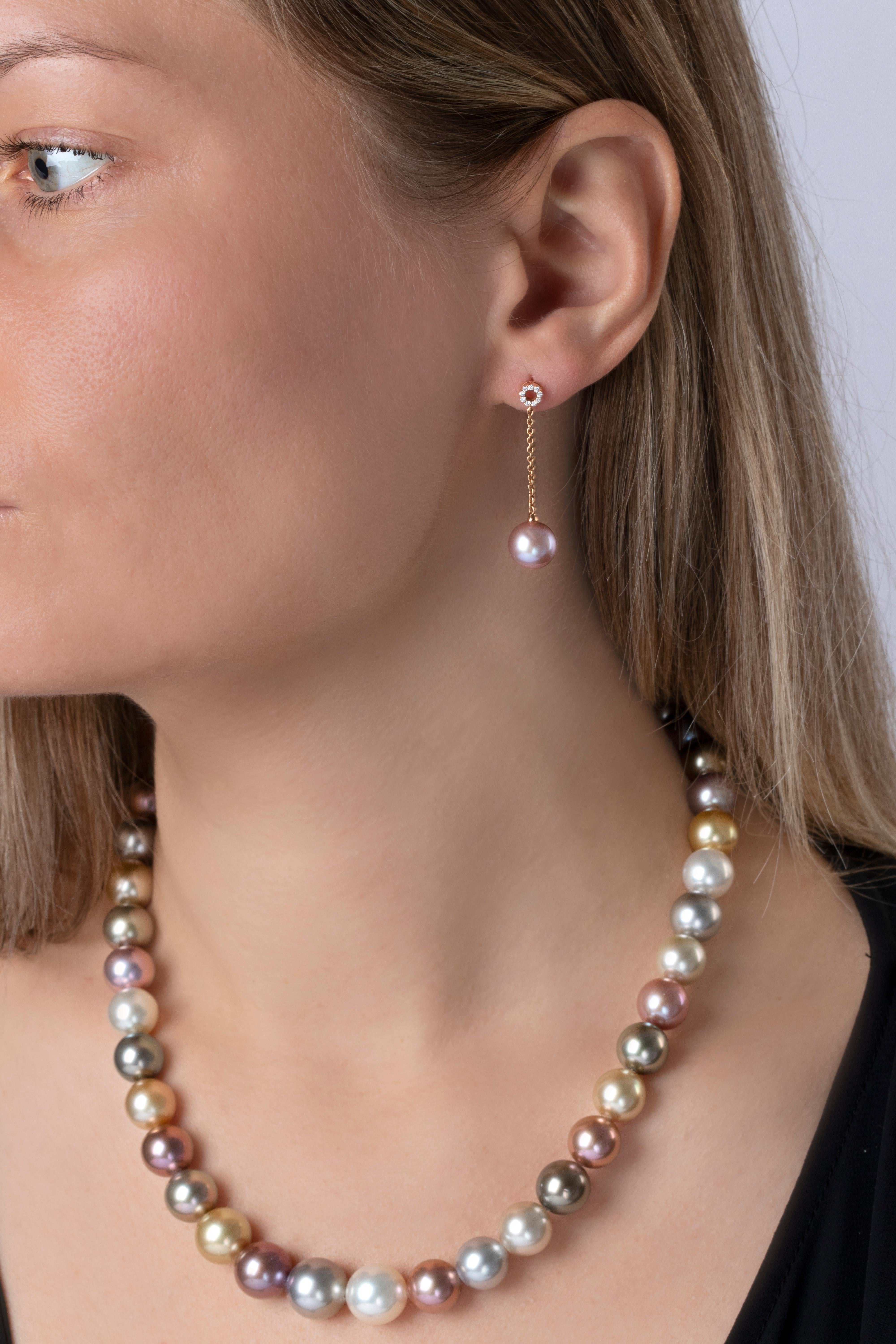 Modern Yoko London Pink Freshwater Pearl and Diamond Earrings in 18 Karat Rose Gold