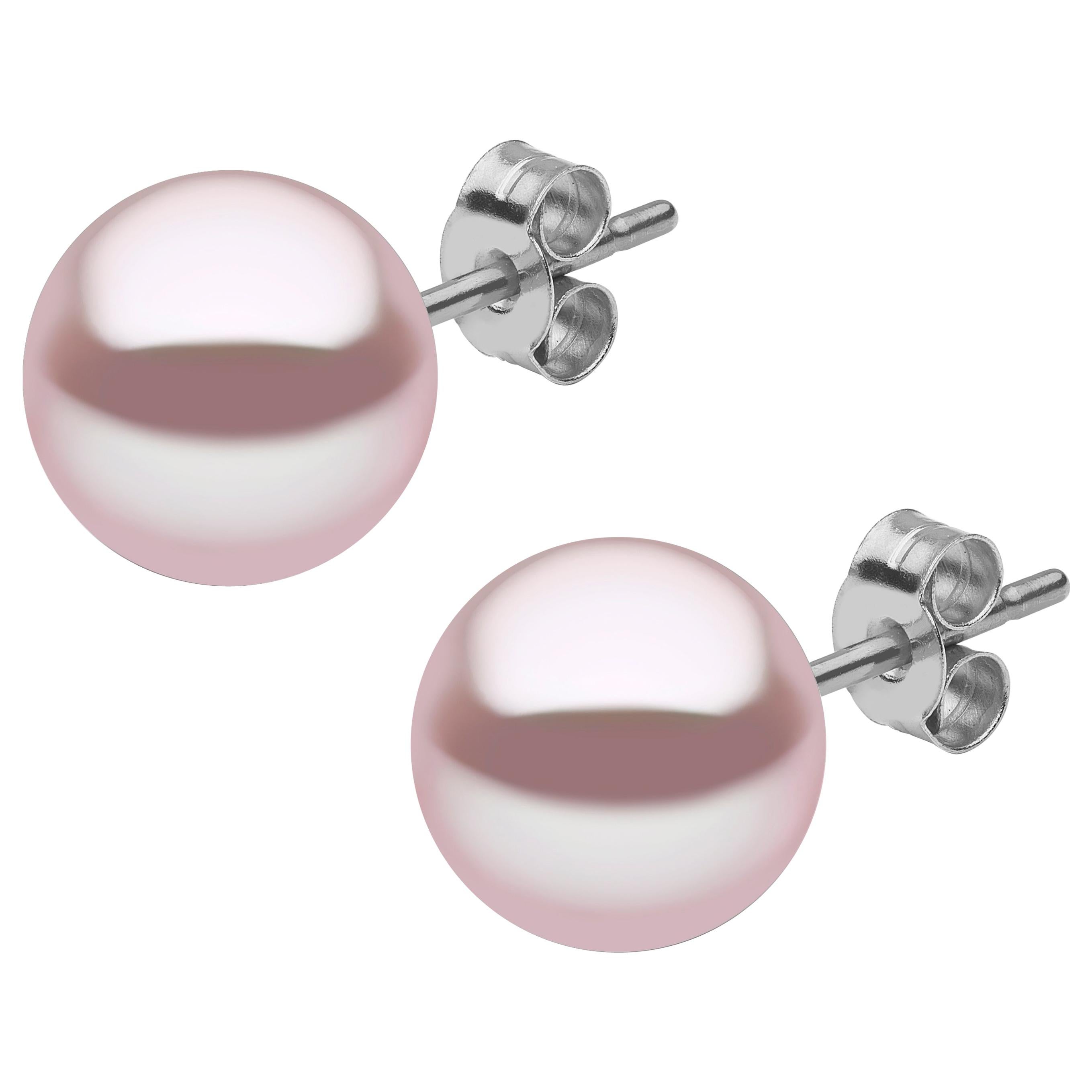 Yoko London Pink Freshwater Pearl Stud Earrings Set in 18 Karat White Gold
