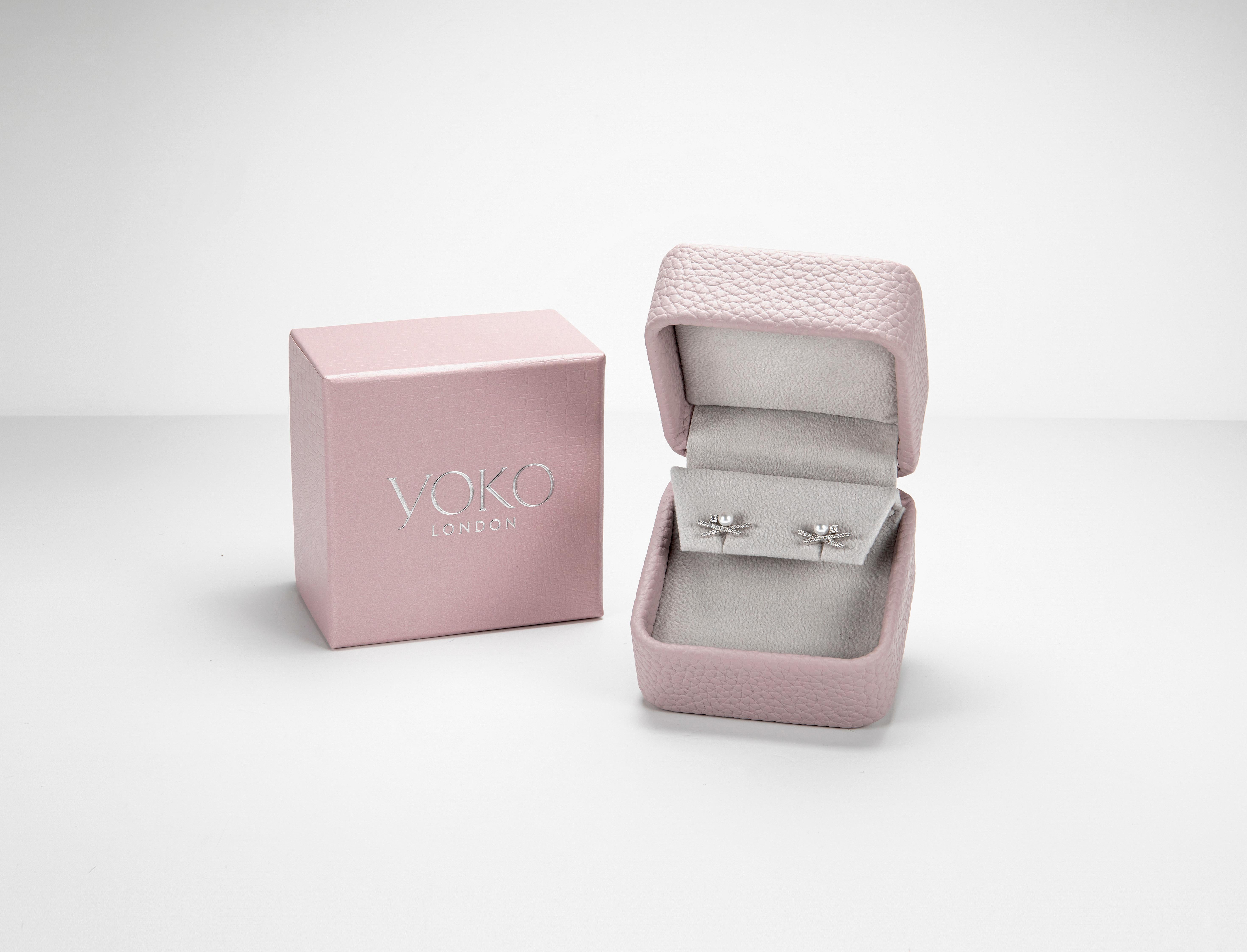 Modern Yoko London Pink Freshwater Stud Earrings Set in 18 Karat White Gold