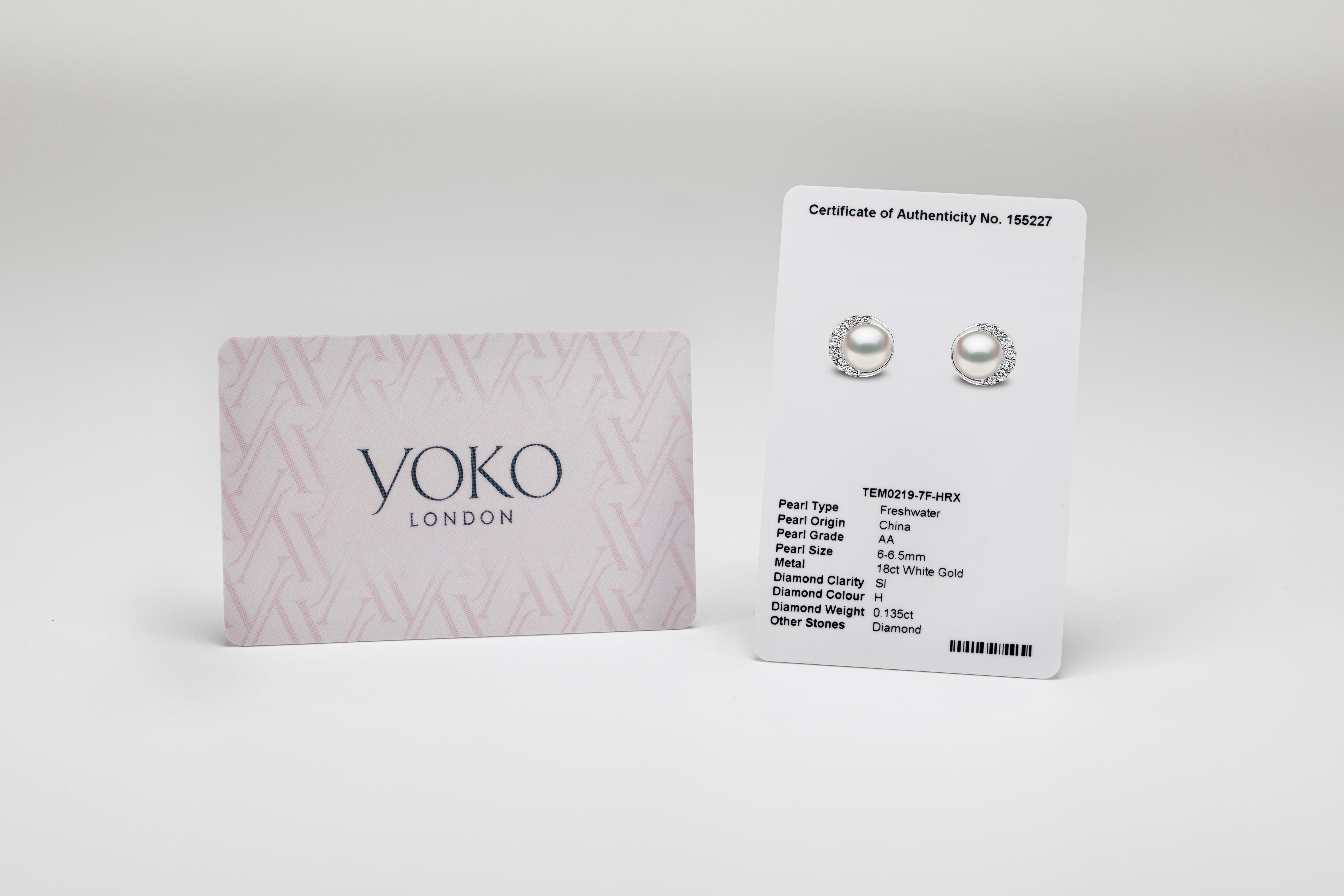 Round Cut Yoko London Pink Freshwater Stud Earrings Set in 18 Karat White Gold