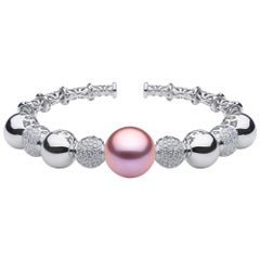 Yoko London Pink Pearl and Diamond Bangle in 18 Karat White Gold