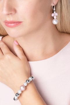 Yoko London Pink Pearl and Diamond Bangle in 18 Karat White Gold