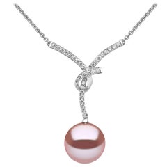 Yoko London Pink Pearl and Diamond Necklace Set in 18 Karat White Gold
