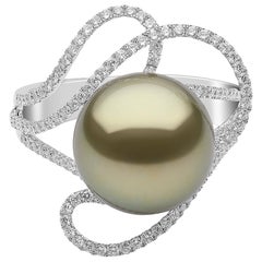 Yoko London Pistachio-Colored Tahitian Pearl and Diamond Ring in 18 Karat Gold