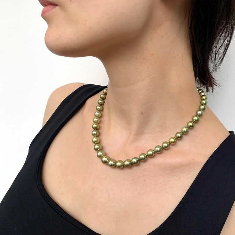 Yoko London PistachioColored Tahitian Pearl Classic Necklace in 18