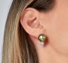 Yoko London Pistachio Tahitian Pearl and Diamond Earrings in 18 Karat White Gold