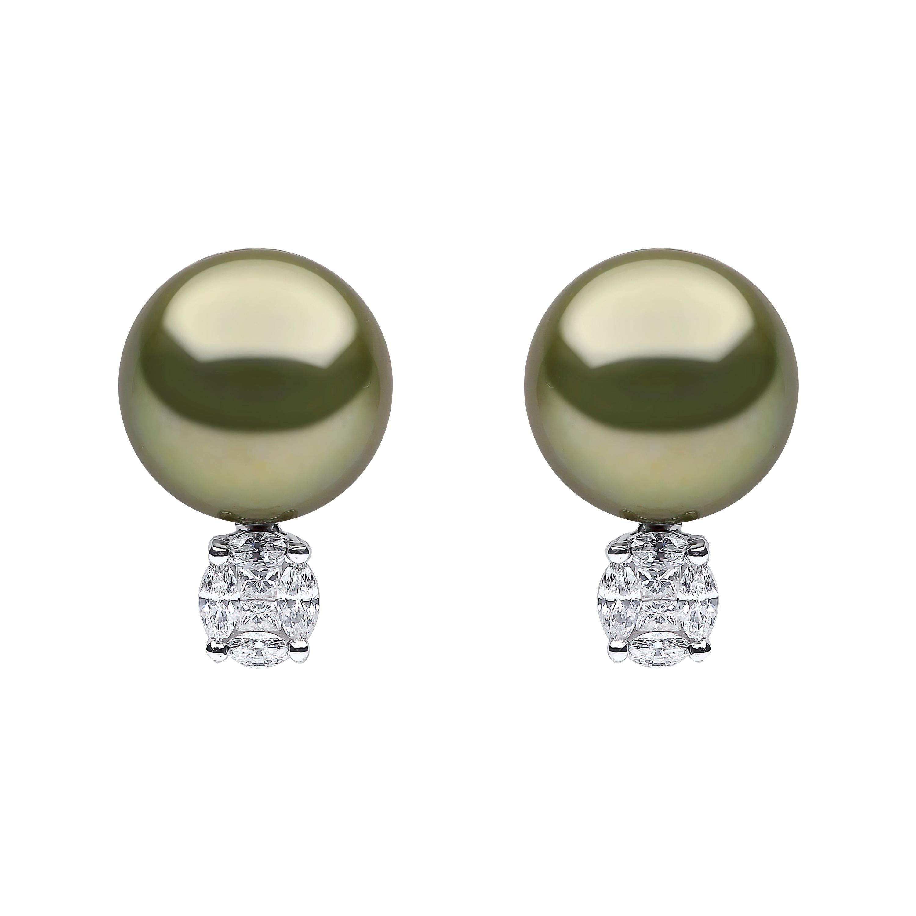 Yoko London Pistachio Tahitian Pearl and Diamond Earrings in 18 Karat White Gold