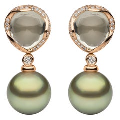Yoko London Pistachio Tahitian Pearl & Diamond Earrings in 18k Rose Gold