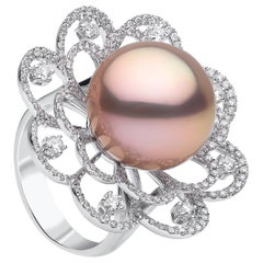 Yoko London Radiant Orchid Pink Pearl and Diamond Ring in 18 Karat White Gold