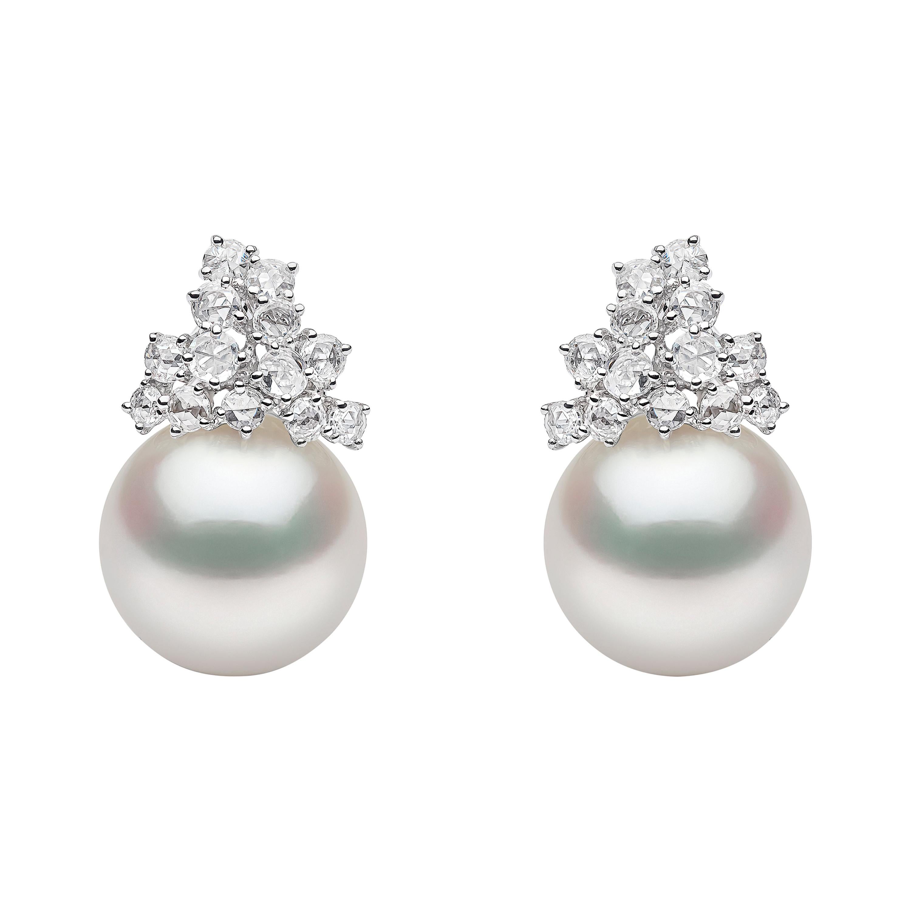 Yoko London Rose Cut Diamonds and South Sea Pearl Earrings in 18k White Gold