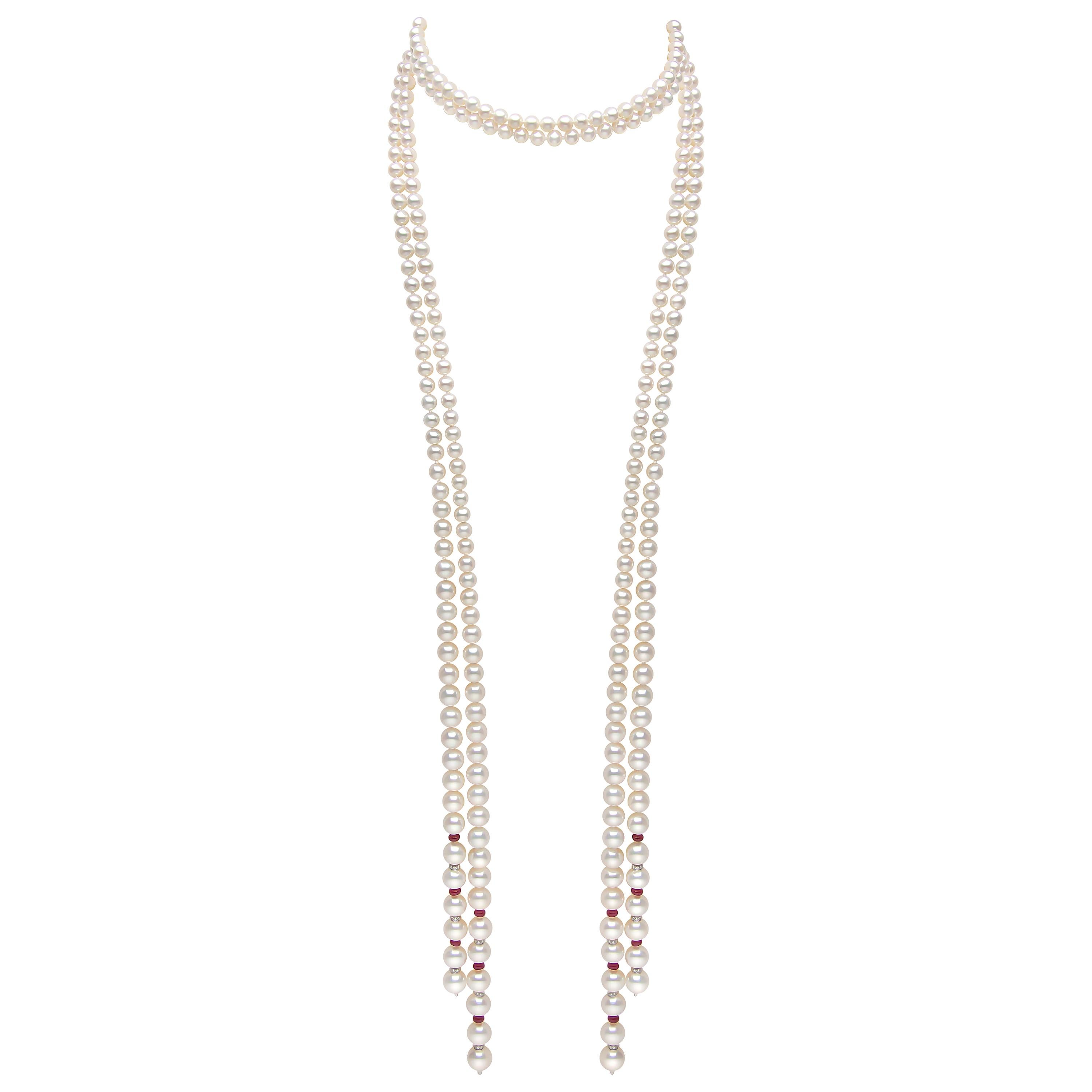Yoko London Collier noué en or 18 carats avec perles d'eau douce, rubis et diamants en vente