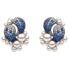 Yoko London Sapphire, Diamond and Japanese Akoya Pearl Earrings 18K White Gold
