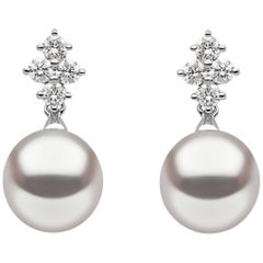 Yoko London South Sea and Diamond Drop Earrings Set in 18 Karat White Gold