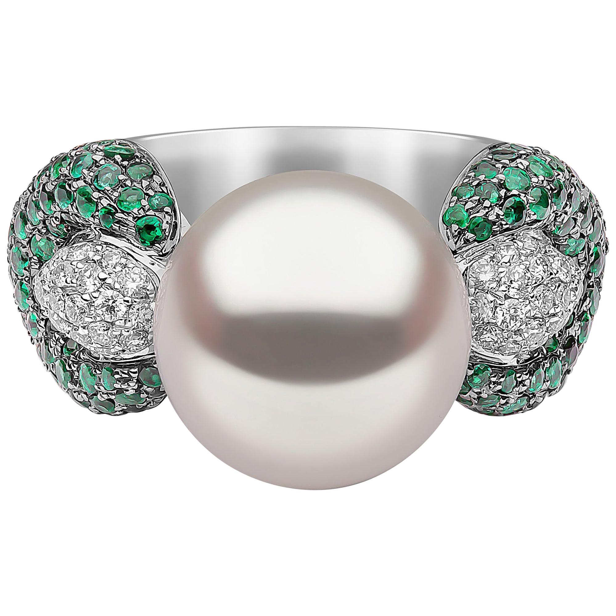 Yoko London South Sea, Diamond and Emerald Ring in 18 Karat White Gold