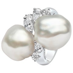 Bague en or blanc 18 carats avec perle Keshi des mers du Sud et diamant Yoko London