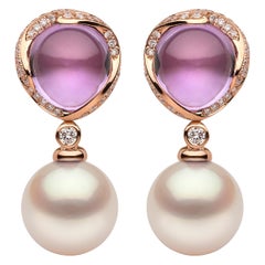 Yoko London South Sea Pearl, Amethyst and Diamond Earrings in 18 Karat Rose Gold