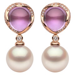 Yoko London South Sea Pearl, Amethyst and Diamond Earrings in 18 Karat Rose Gold