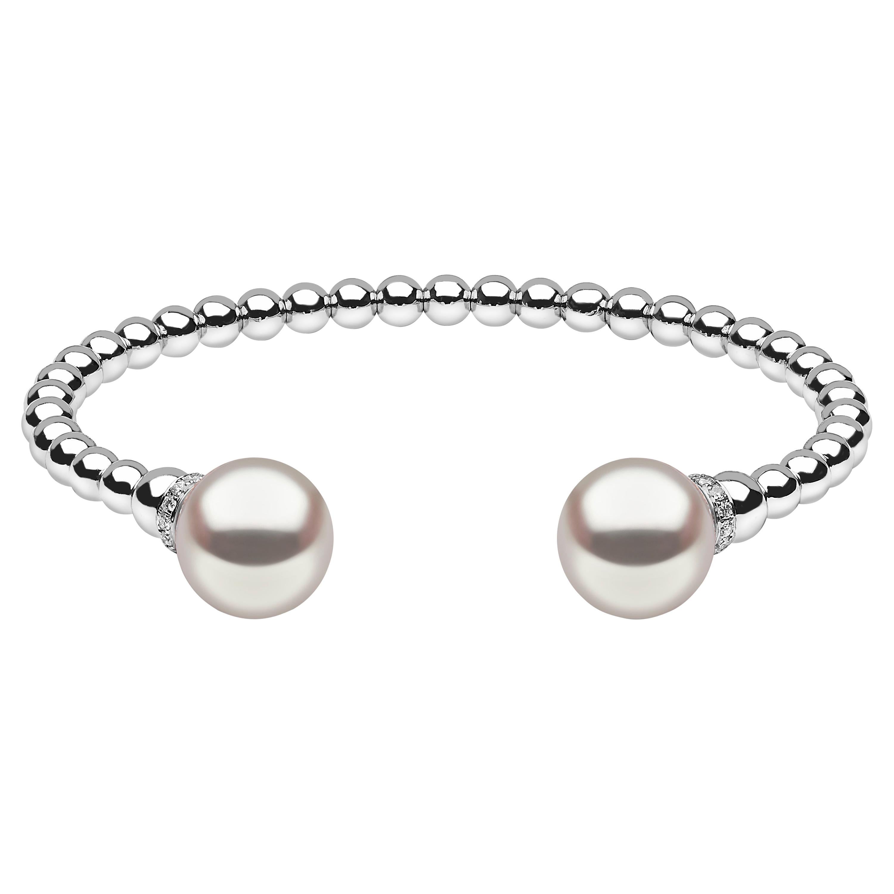 Yoko London Bracelet jonc en or blanc 18 carats avec perles des mers du Sud et diamants