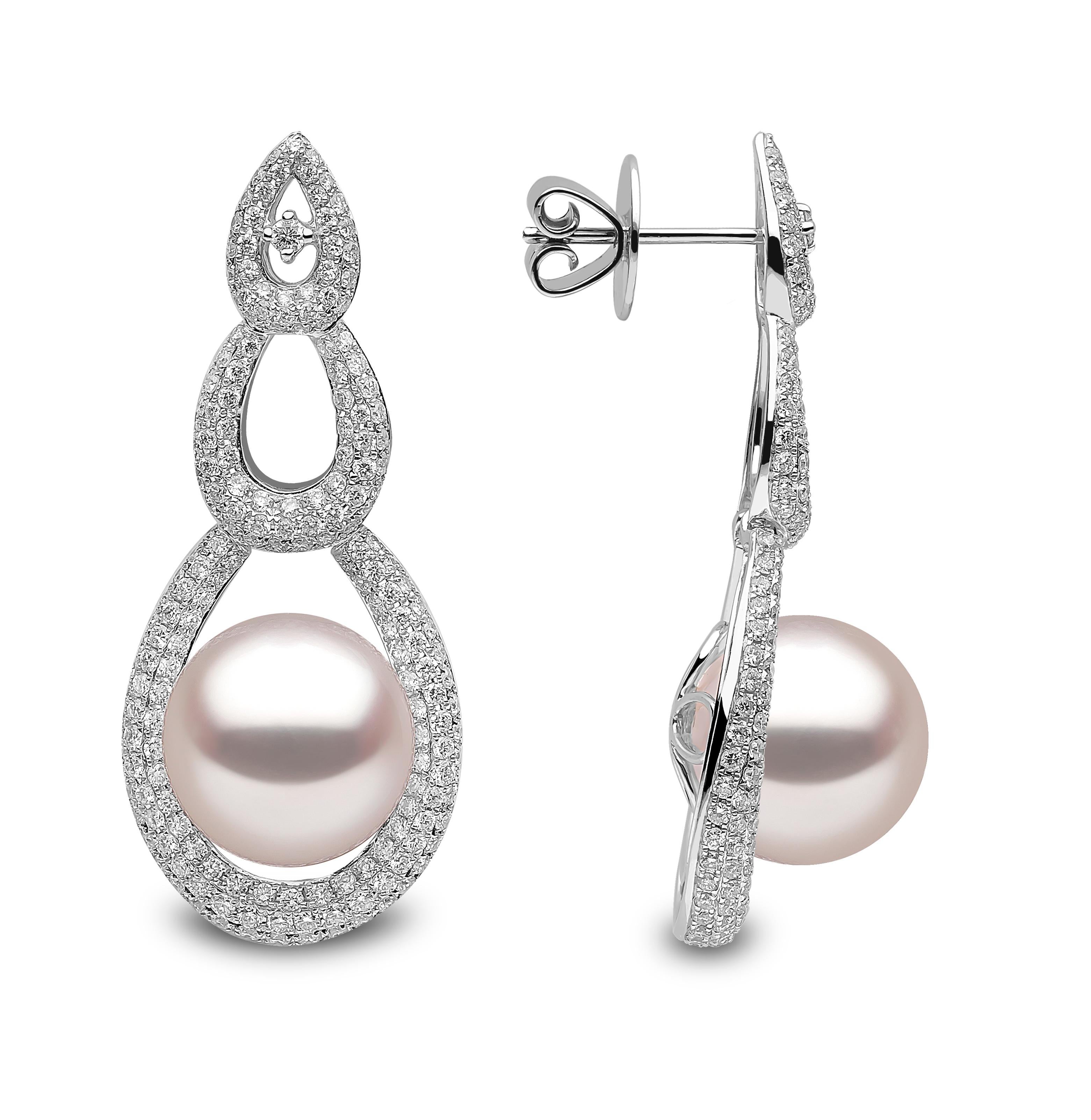 These extremely elegant earrings by Yoko London feature a winning combination of lustrous South Sea pearls and fine diamonds. Set in 18 Karat white gold, these earrings are truly spectacular and would complete any evening look perfectly – adding a