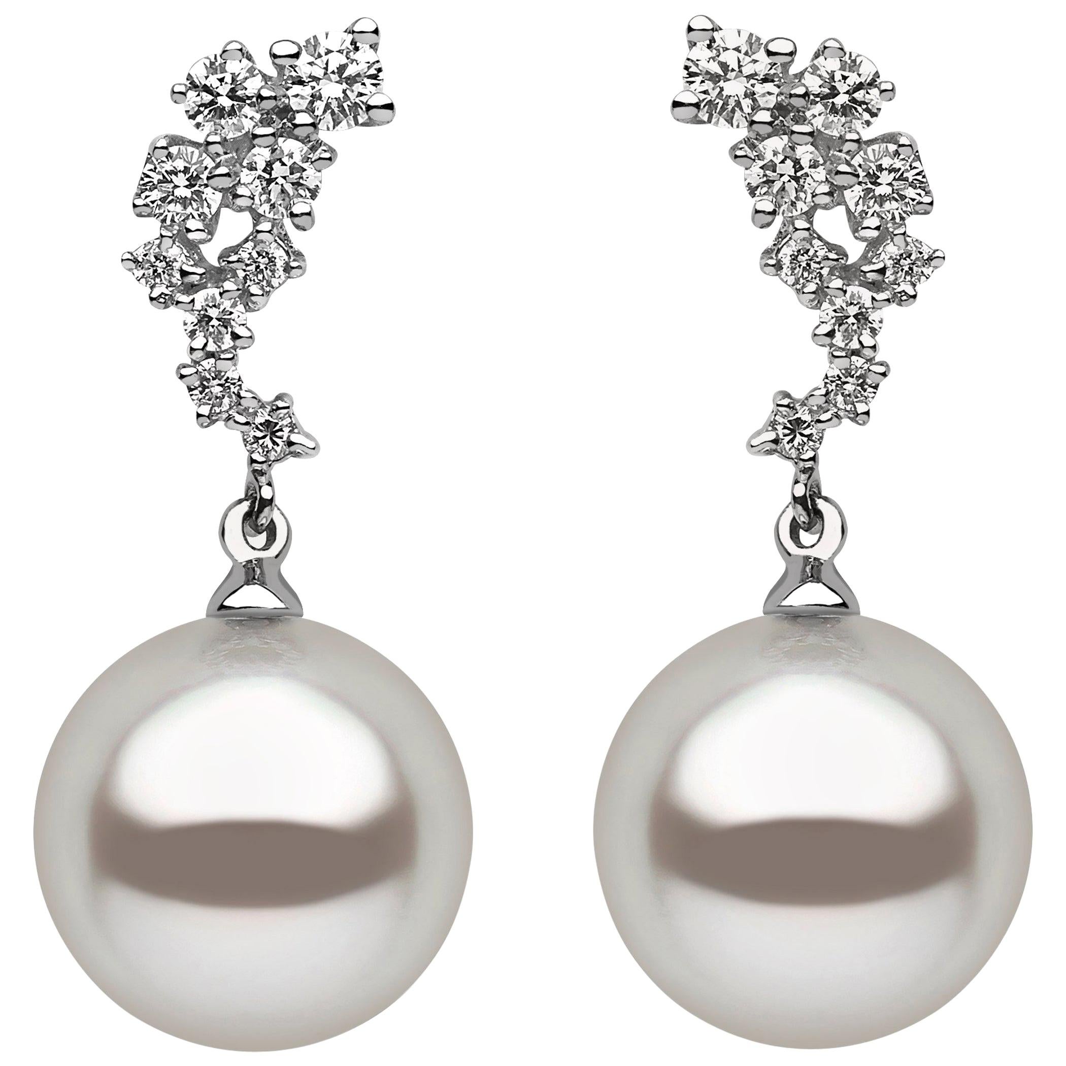 Yoko London South Sea Pearl and Diamond Drop Earrings in 18 Karat White Gold