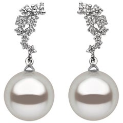 Yoko London South Sea Pearl and Diamond Drop Earrings in 18 Karat White Gold