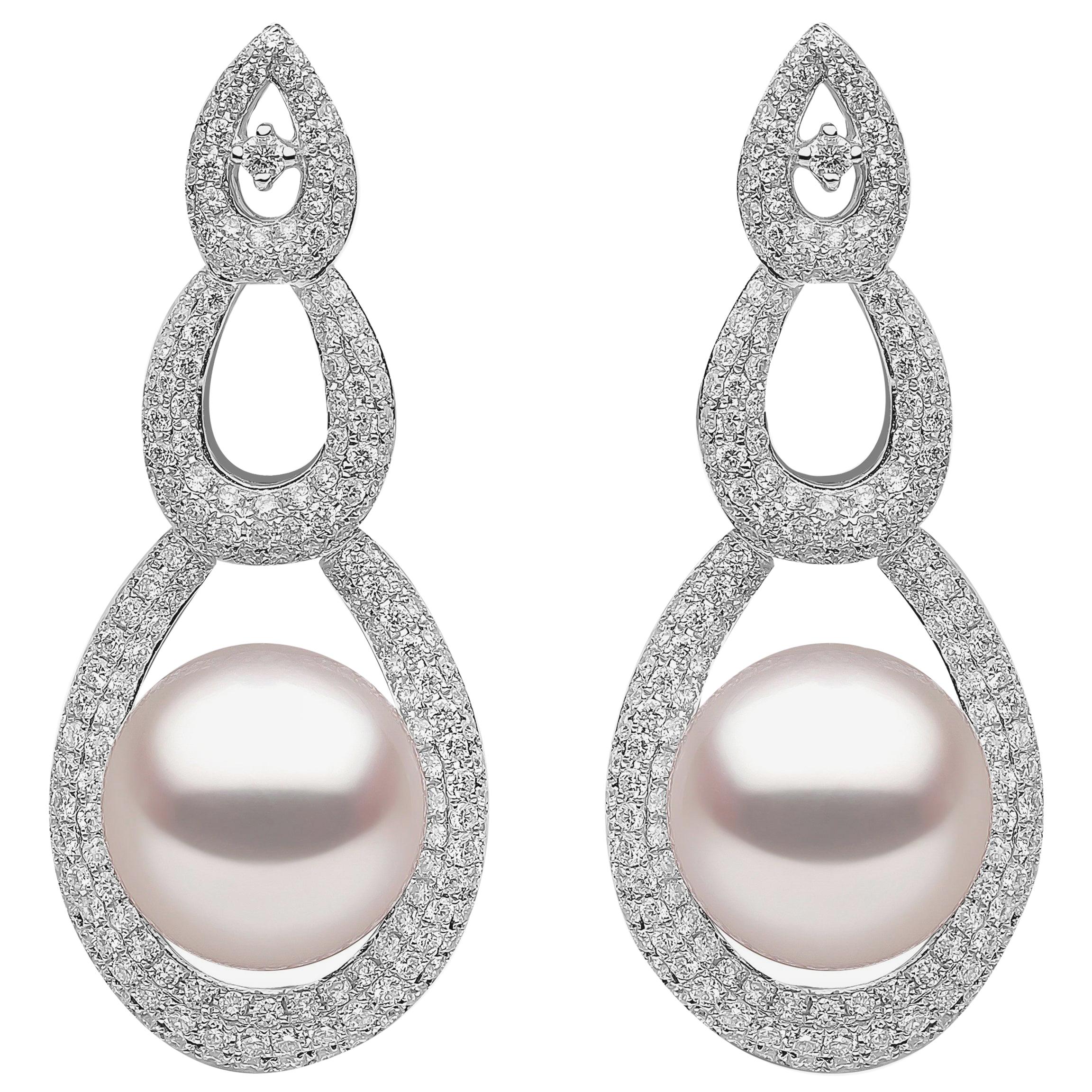 Yoko London South Sea Pearl and Diamond Drop Earrings in 18 Karat White Gold