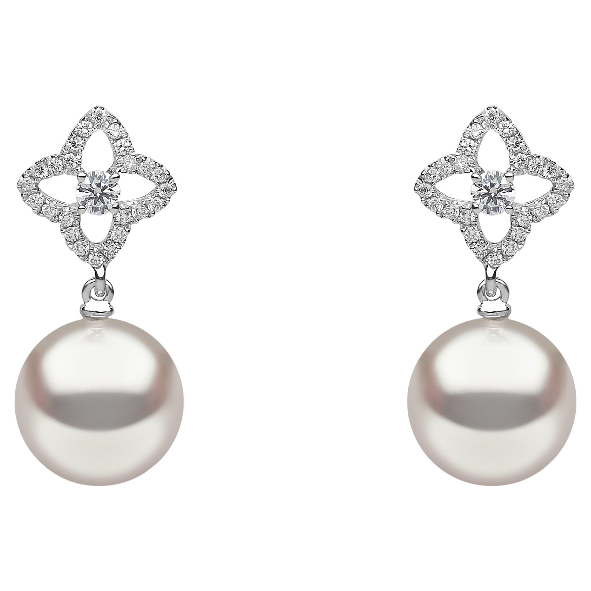 Yoko London Boucles d'oreilles en goutte en or blanc 18 carats avec perles des mers du Sud et diamants