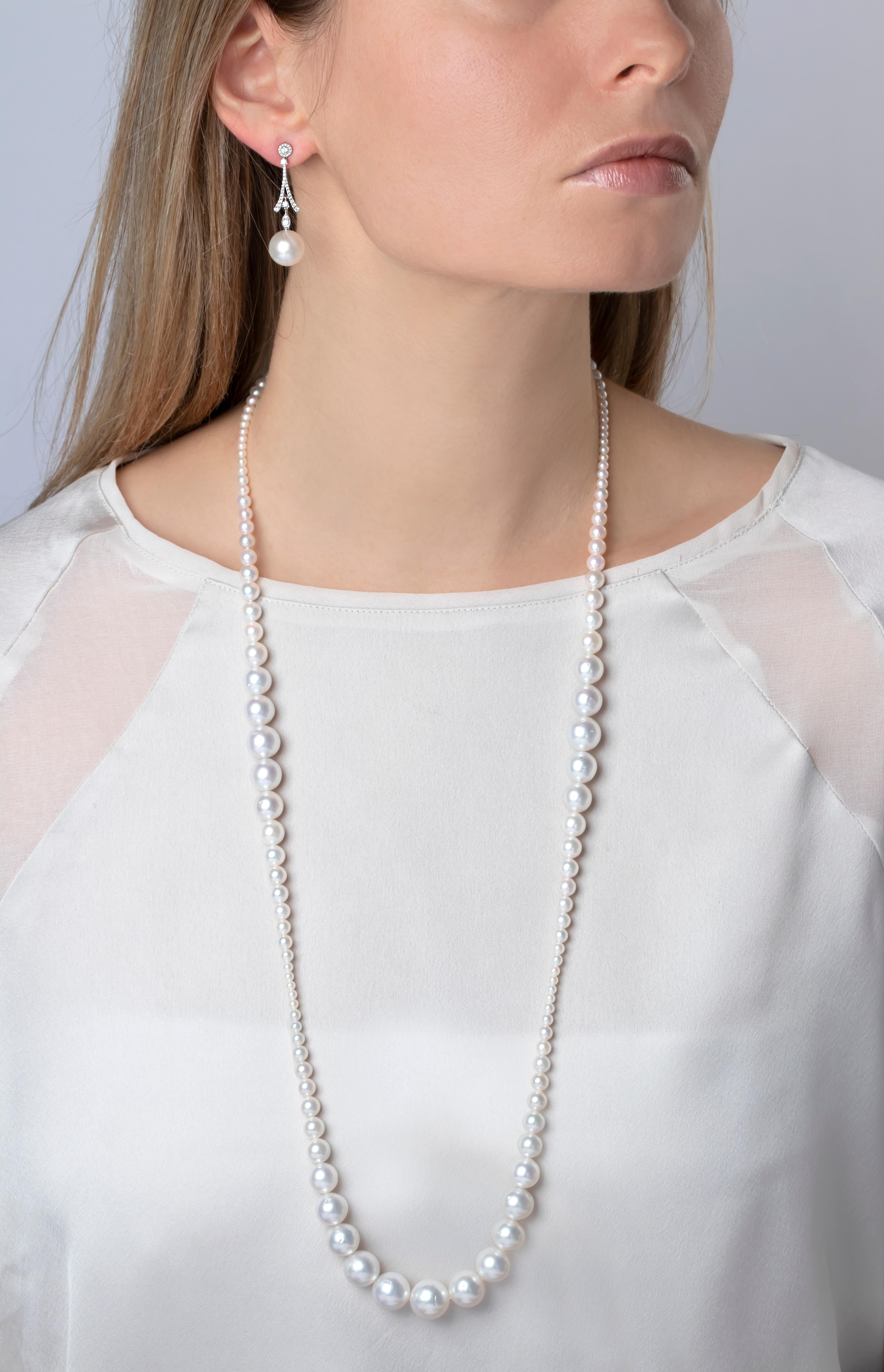 Contemporary Yoko London South Sea Pearl and Diamond Drop Earrings in 18 Karat White Gold