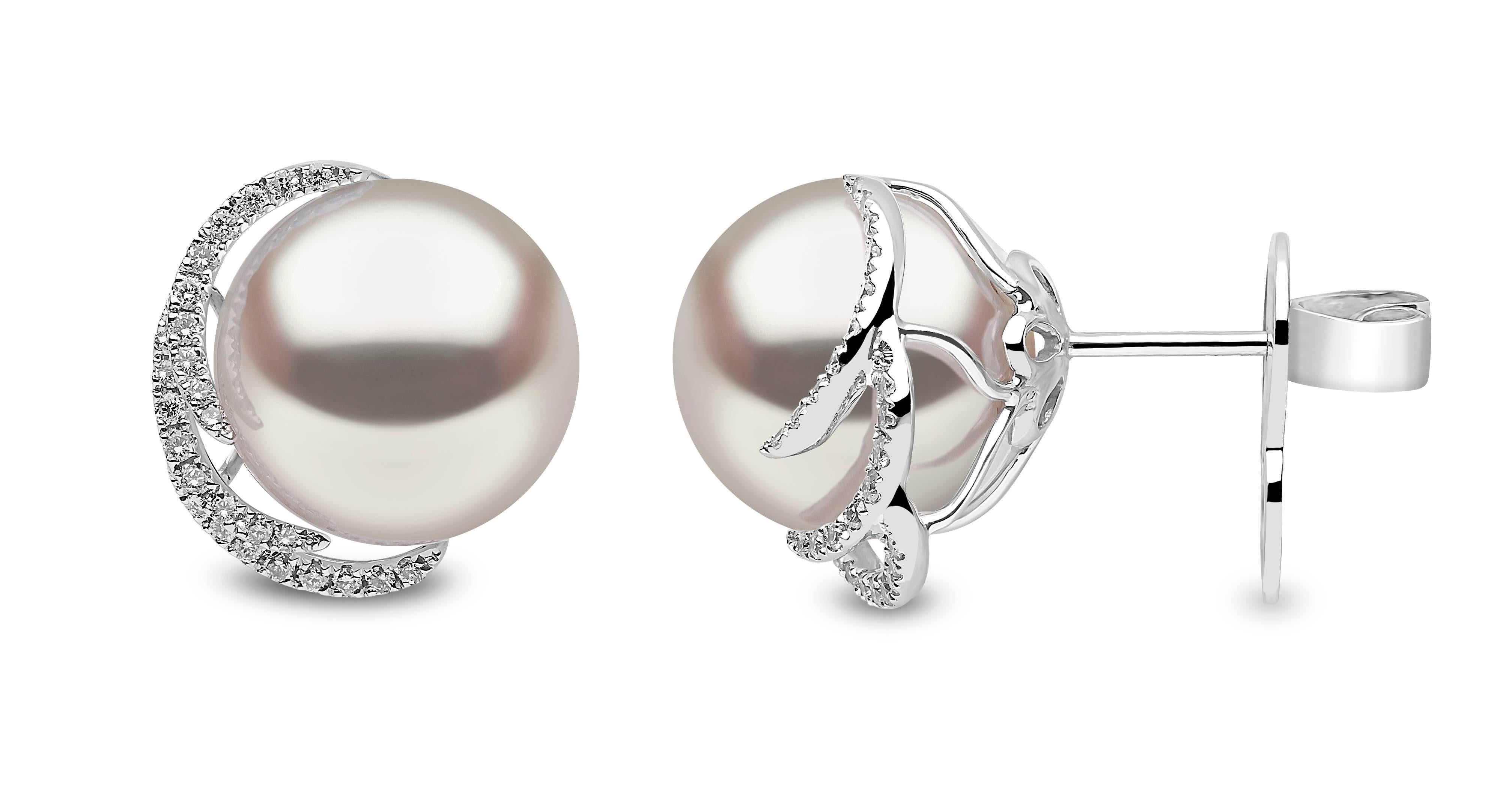 Accentuated by a delicate pattern of White Diamonds, these luxurious South Sea Pearls have been hand selected by Yoko London for their smooth appearance and cool silver lustre.

These bold ear studs are a glamorous alternative to a classic Pearl