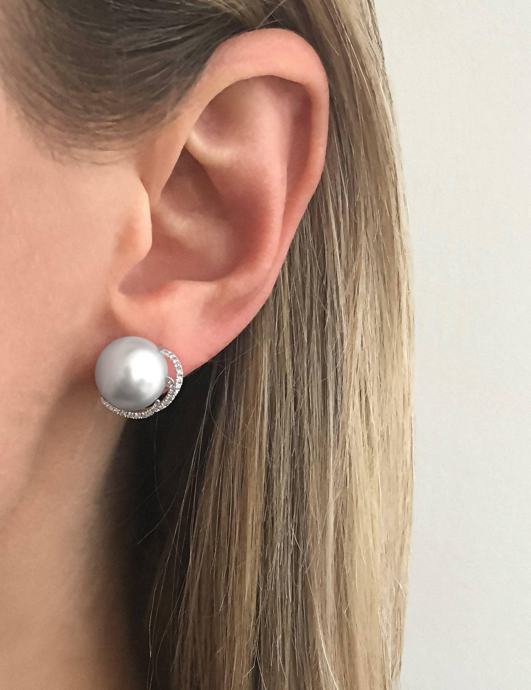 Contemporary Yoko London South Sea Pearl and Diamond Ear Studs Set in 18 Karat White Gold