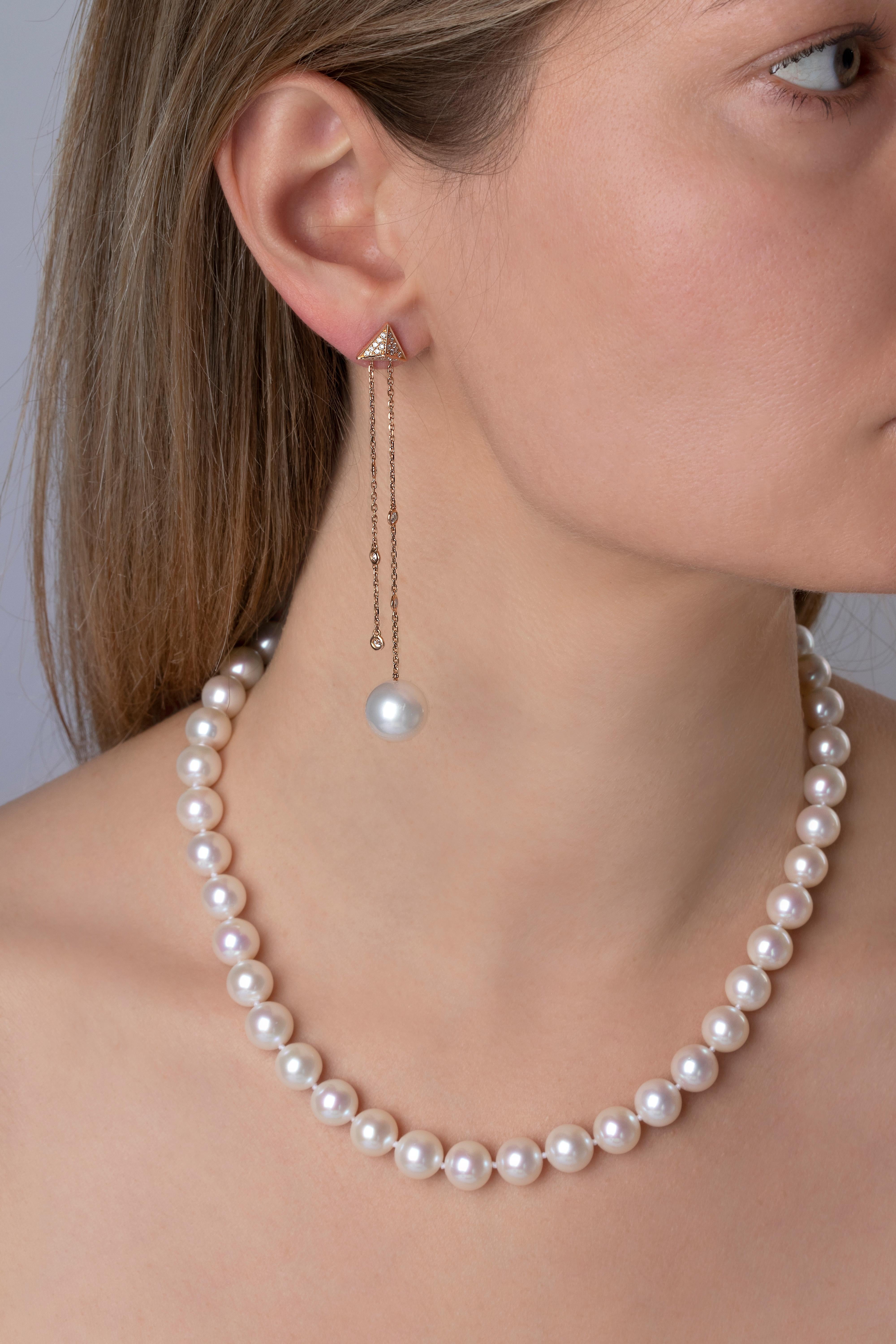 Contemporary Yoko London South Sea Pearl and Diamond Earrings in 18 Karat Rose Gold