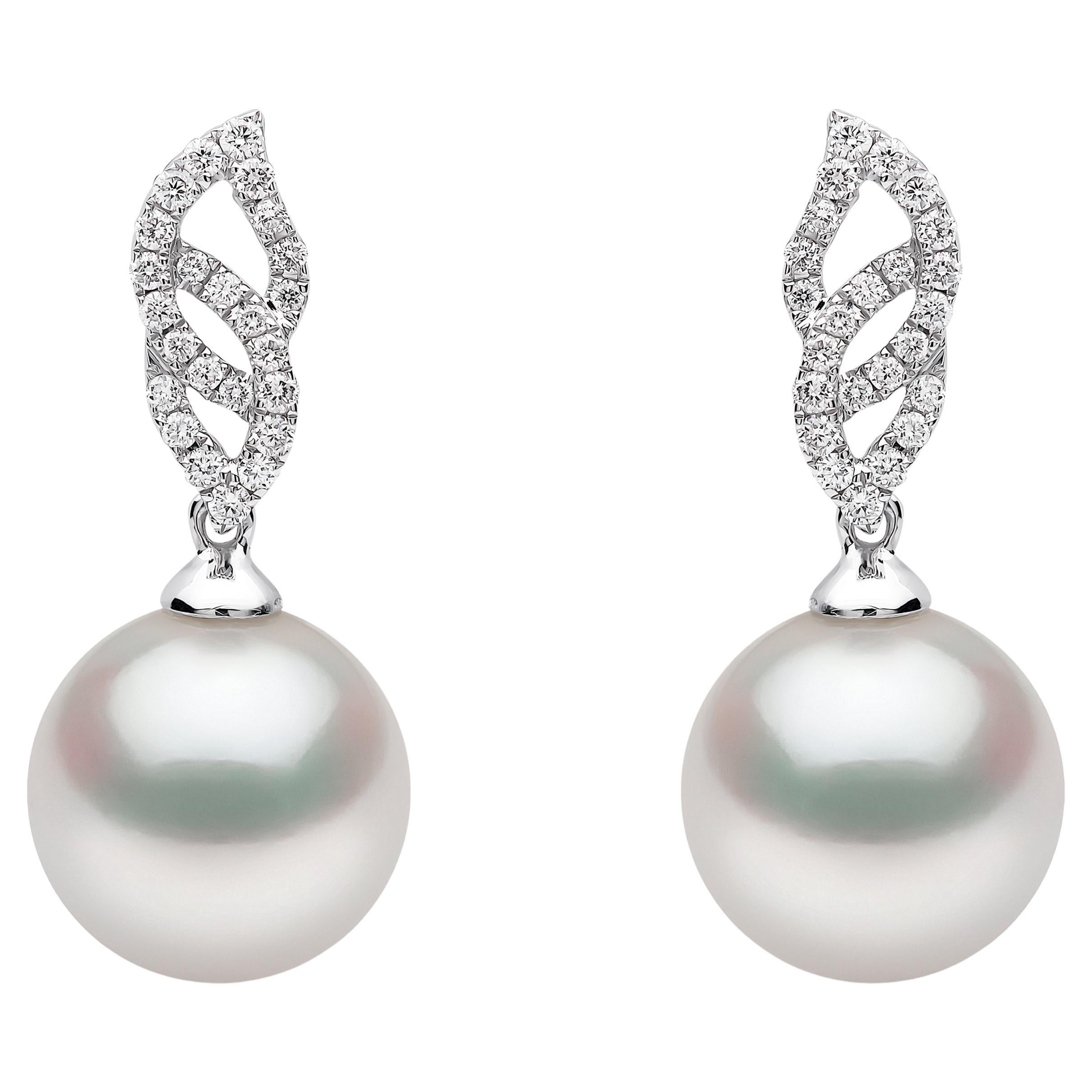 Yoko London South Sea Pearl and Diamond Earrings in 18 Karat White Gold For Sale