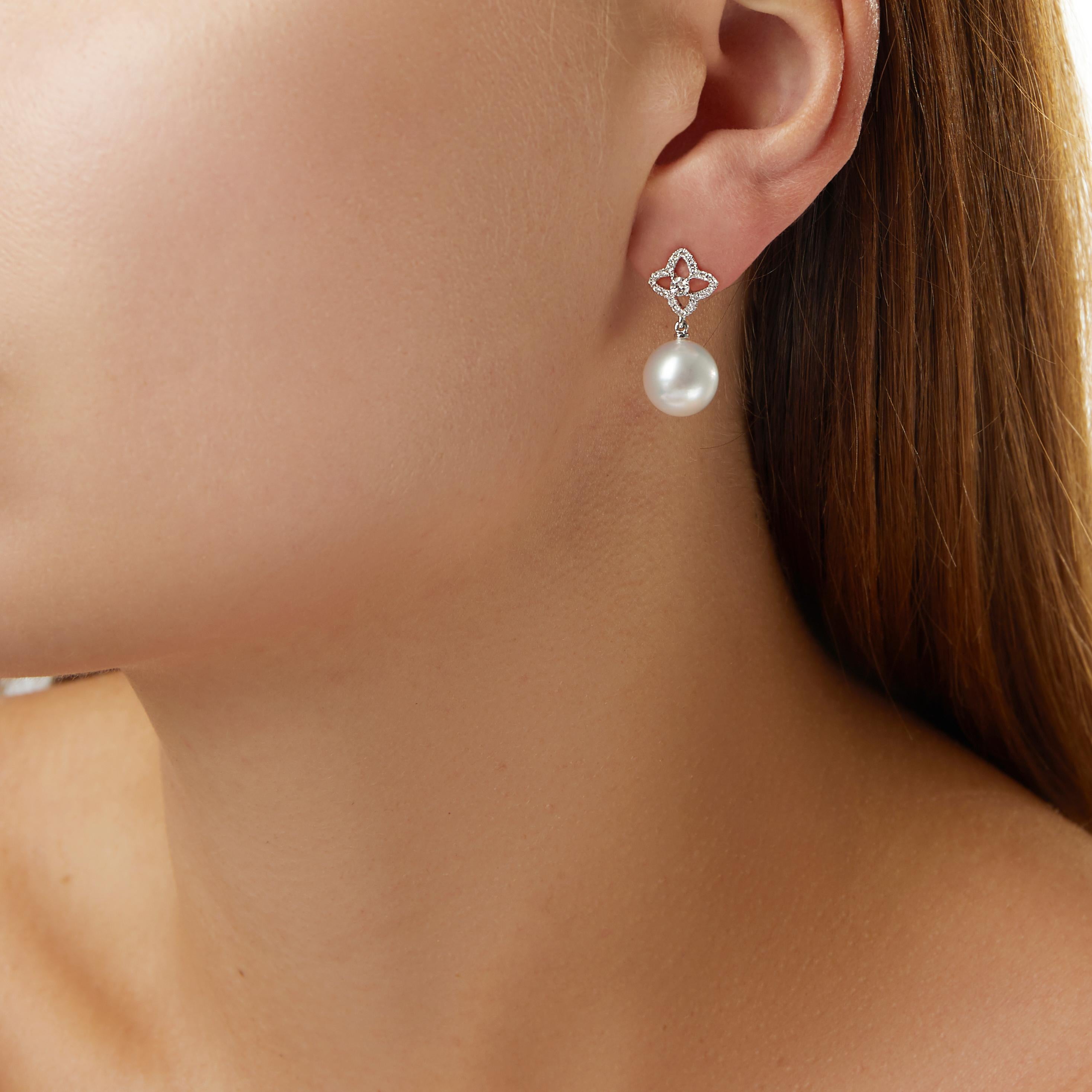 These Yoko London earrings are the perfect day to night piece. The delicate floral design will bring a touch of glamour to any look. Featuring lustrous South Sea pearls, these earrings are the perfect addition to any jewellery box.

- 10-11mm