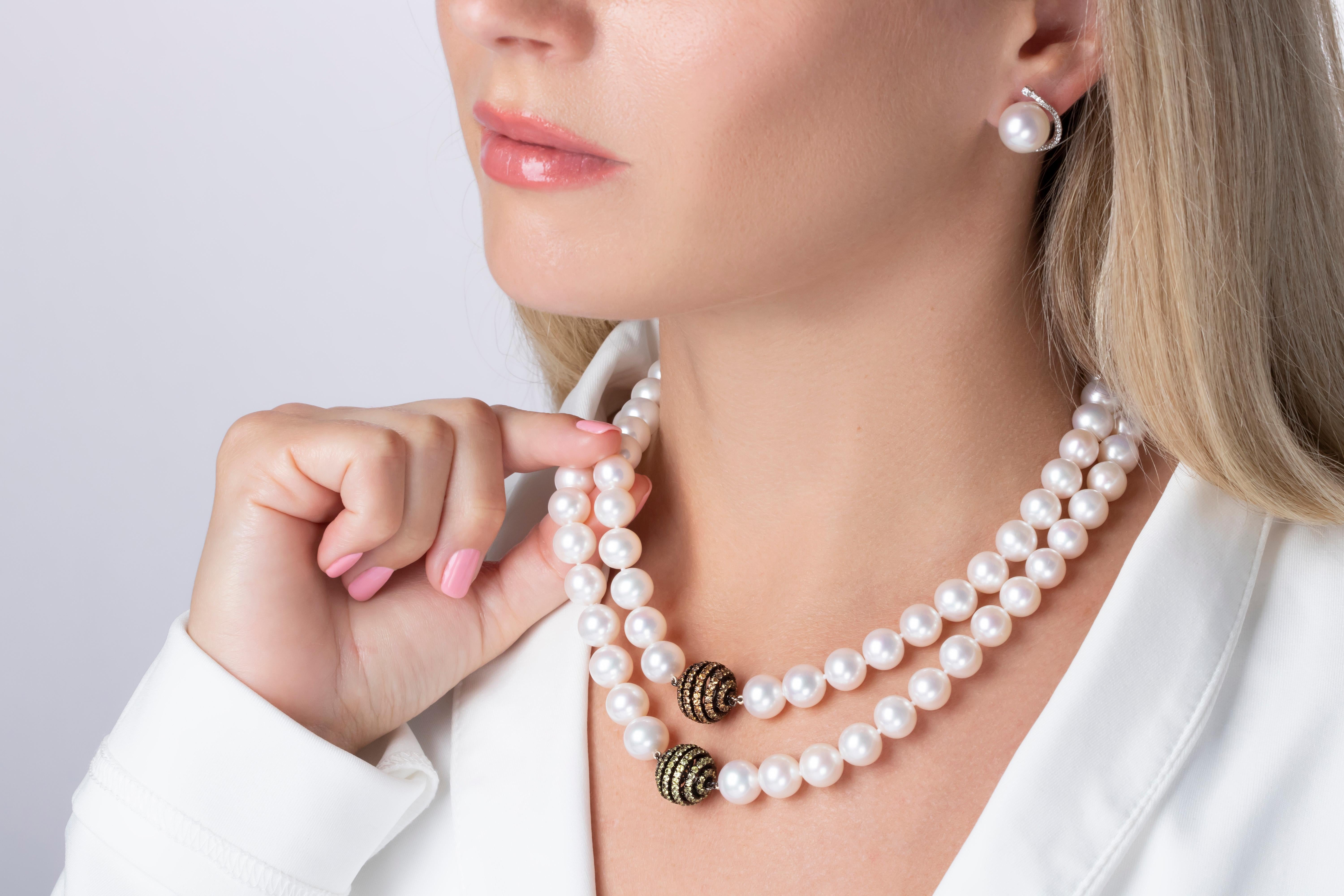Round Cut Yoko London South Sea Pearl and Diamond Earrings in 18 Karat White Gold