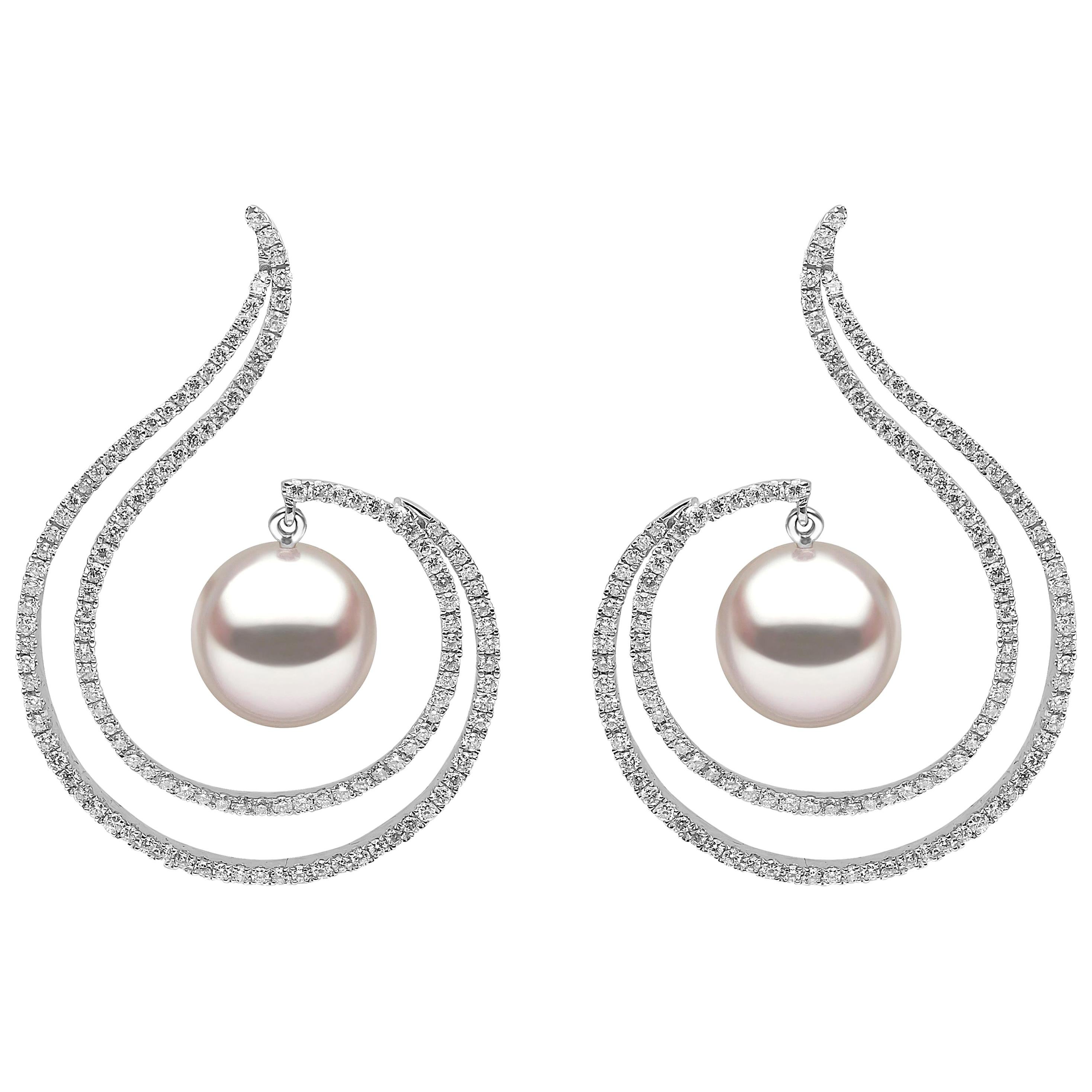 Yoko London South Sea Pearl and Diamond Earrings Set in 18 Karat White Gold For Sale