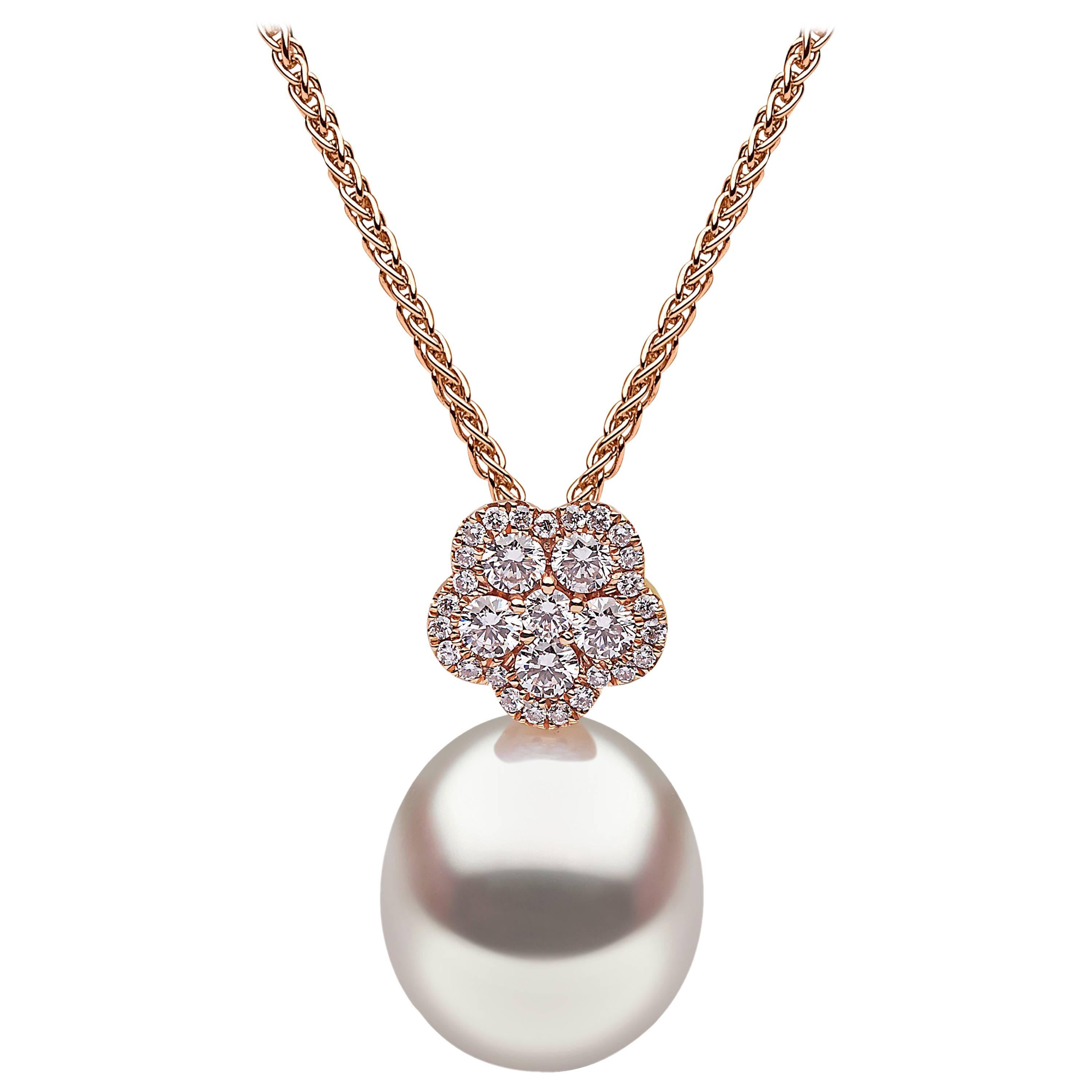 Yoko London South Sea Pearl and Diamond Floral Pendant Set in 18 Karat Rose Gold