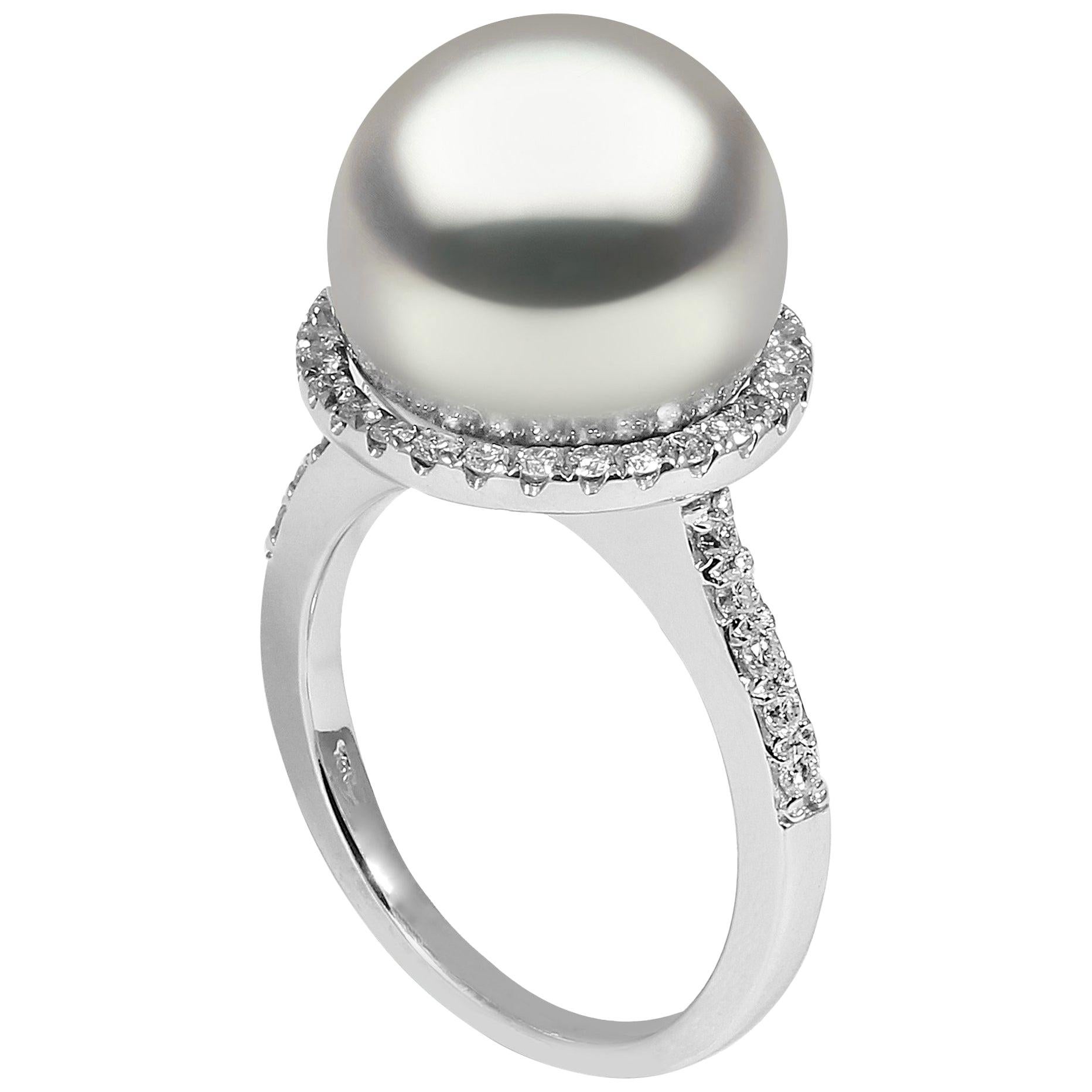 Yoko London South Sea Pearl and Diamond Halo Ring in 18 Karat White Gold