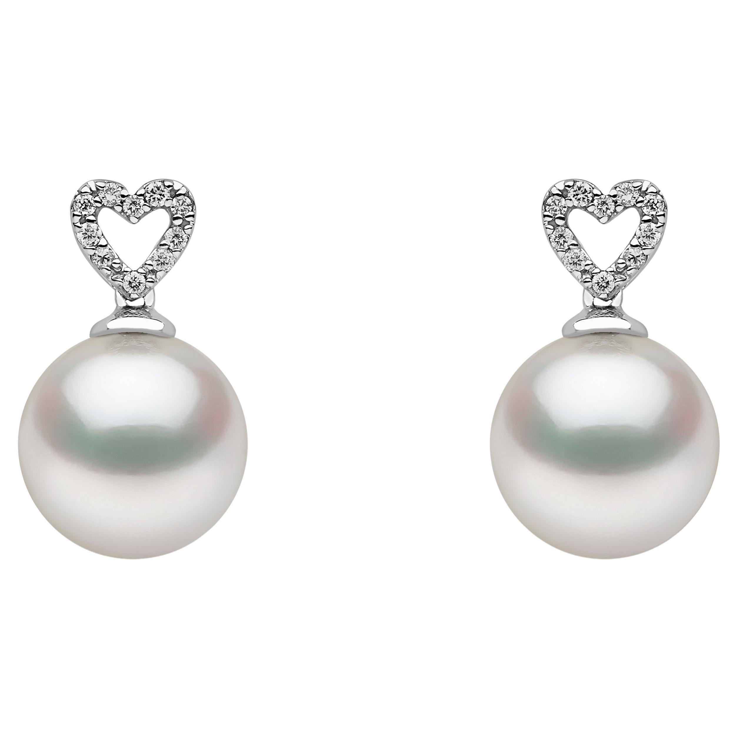 Yoko London South Sea Pearl and Diamond Heart Drop Earrings in 18K White Gold For Sale