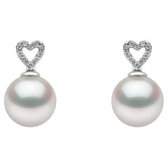 Yoko London South Sea Pearl and Diamond Heart Drop Earrings in 18K White Gold