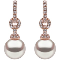 Yoko London South Sea Pearl and Diamond Hoop Earrings in 18 Karat Rose Gold