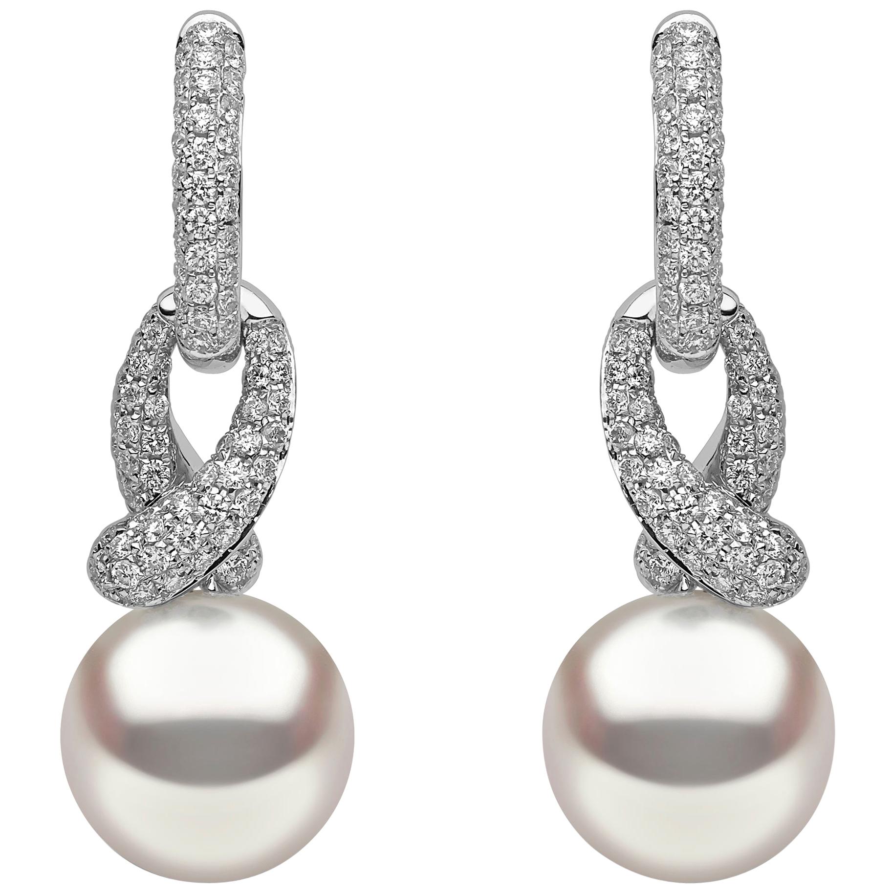 Yoko London South Sea Pearl and Diamond Hoop Earrings in 18 Karat White Gold