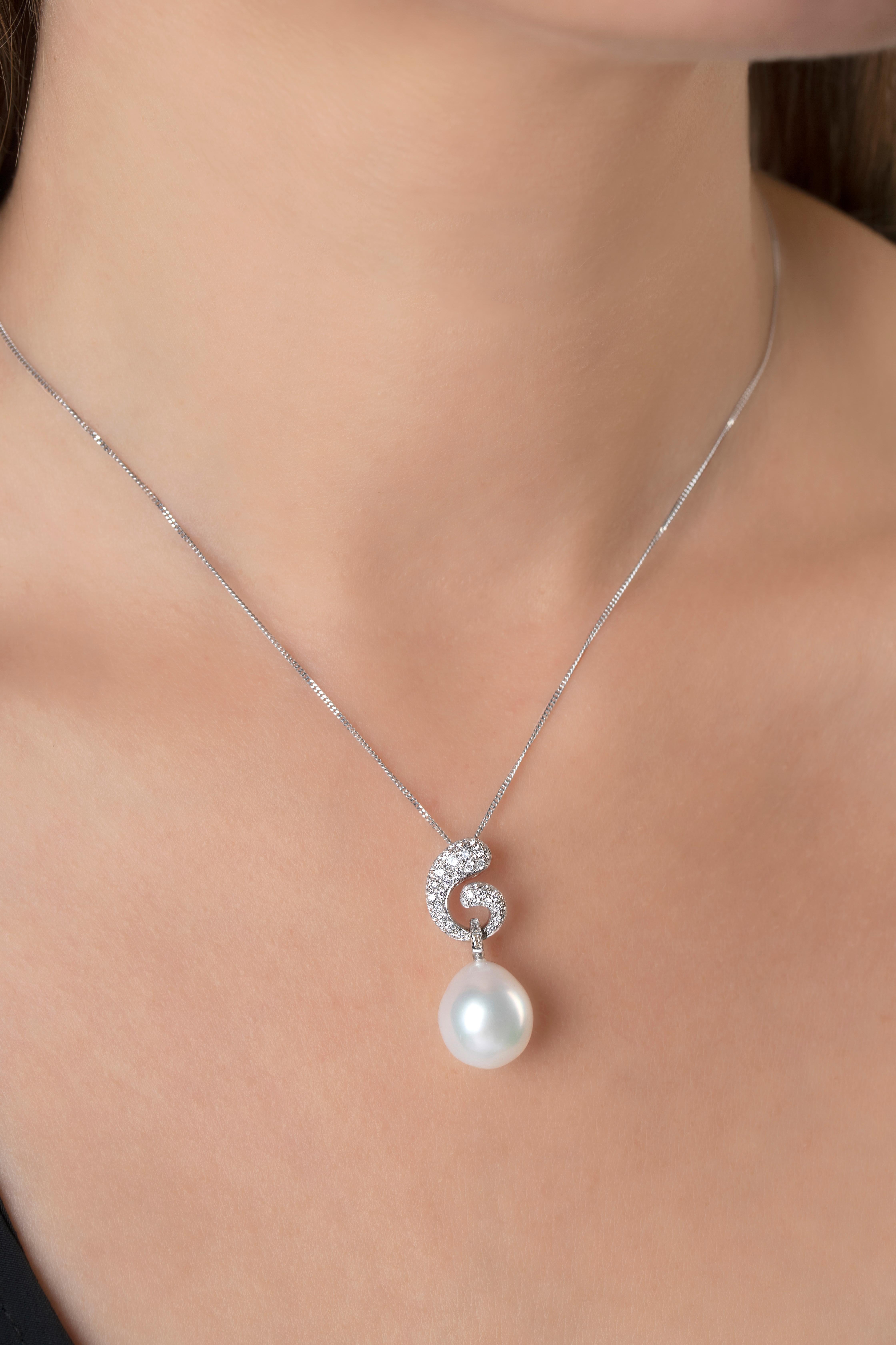 Contemporary Yoko London South Sea Pearl and Diamond Pendant in 18 Karat White Gold