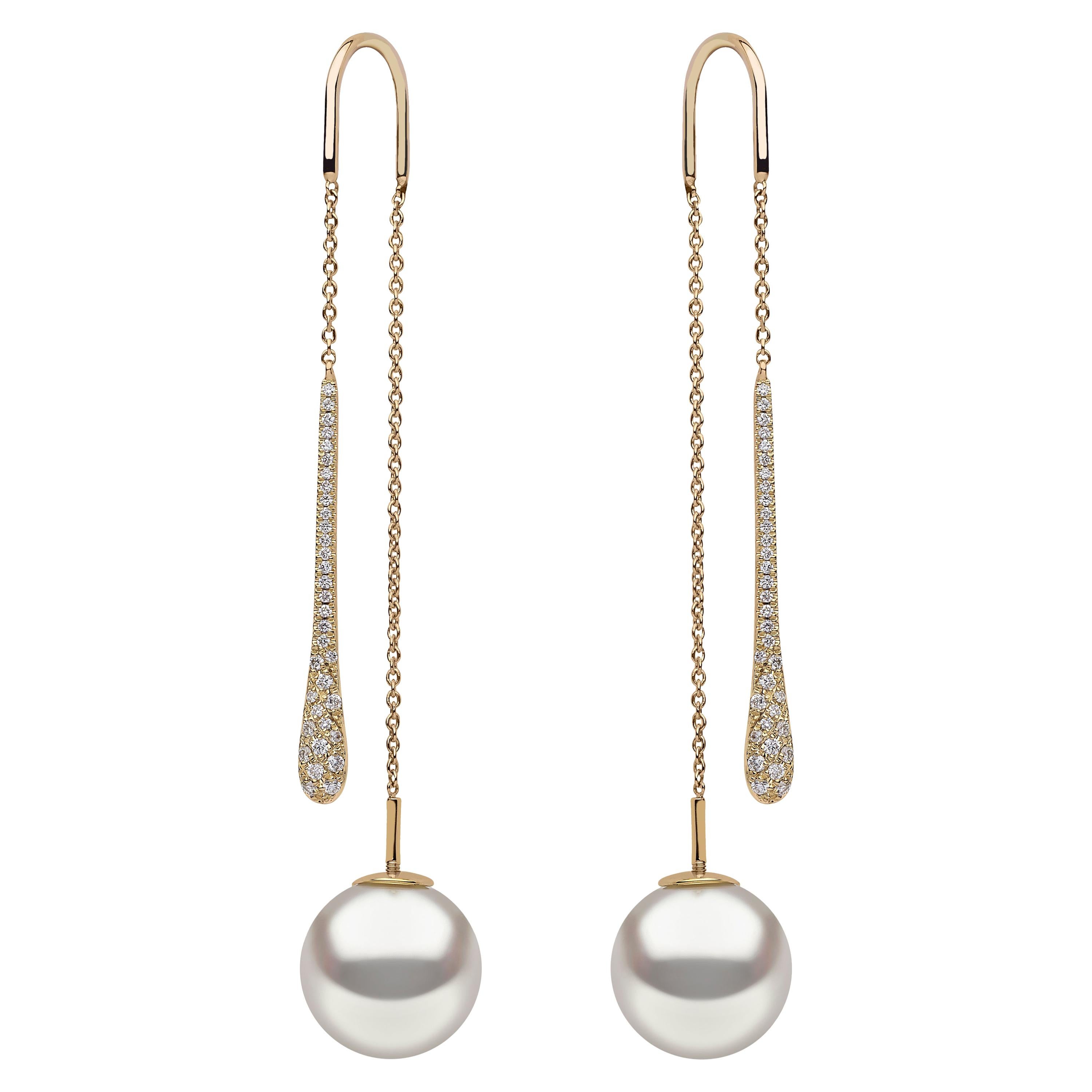 Yoko London South Sea Pearl and Diamond Pendulum Earrings in 18 Karat Gold