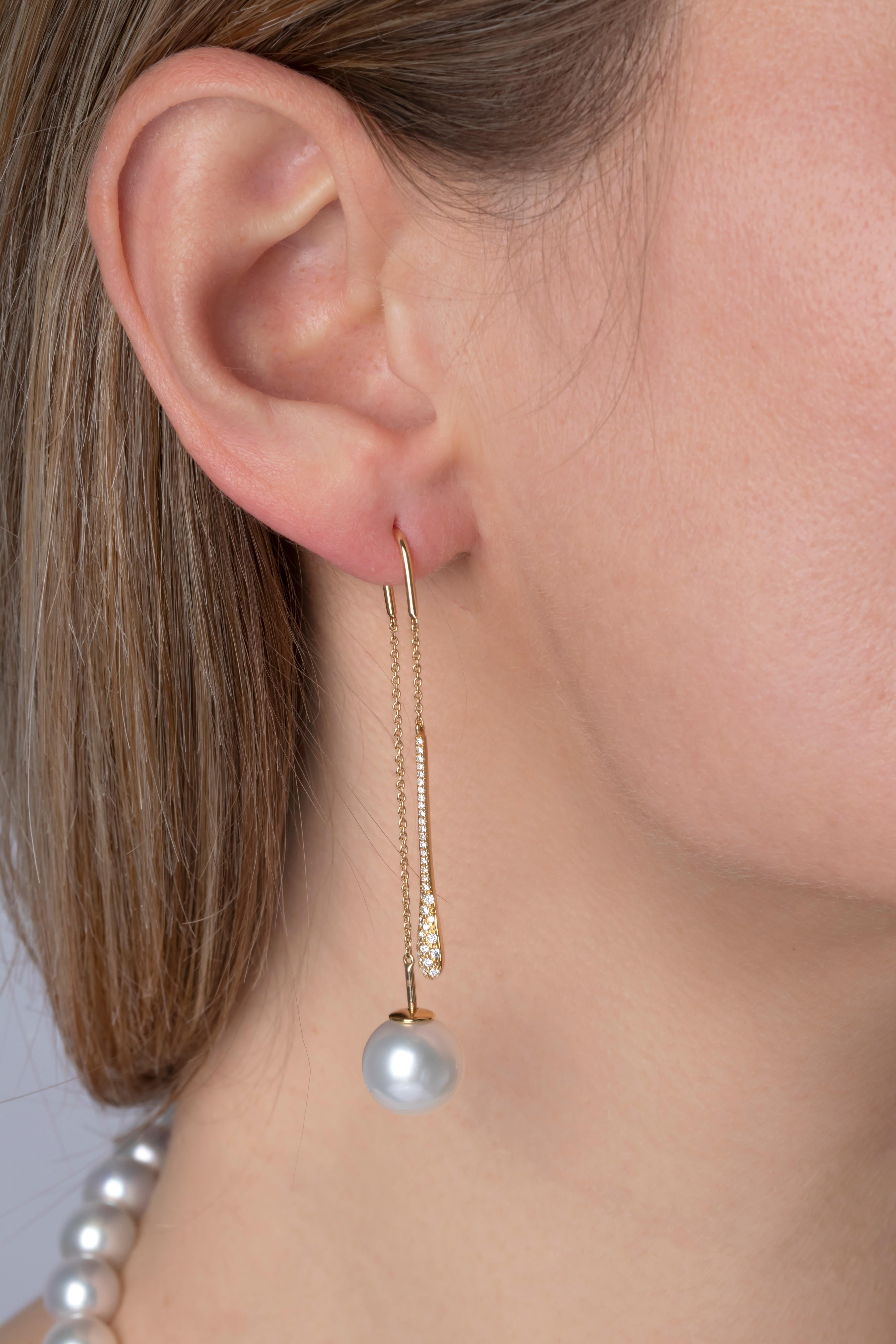 Contemporary Yoko London South Sea Pearl and Diamond Pendulum Earrings in 18 Karat Gold For Sale